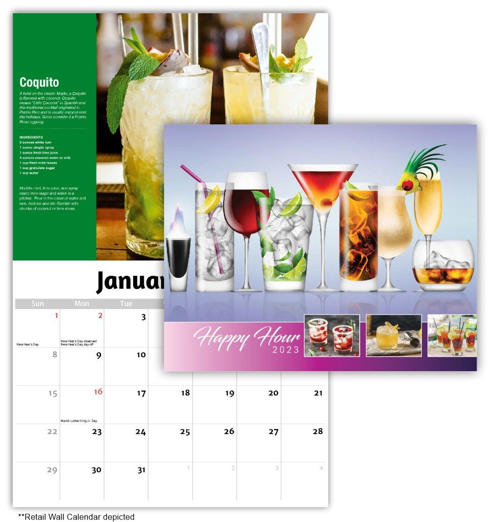 Happy Hour Cocktails Wall Calendar Quality Wall Calendar Gift - Happy Hour Cocktails Wall Calendar