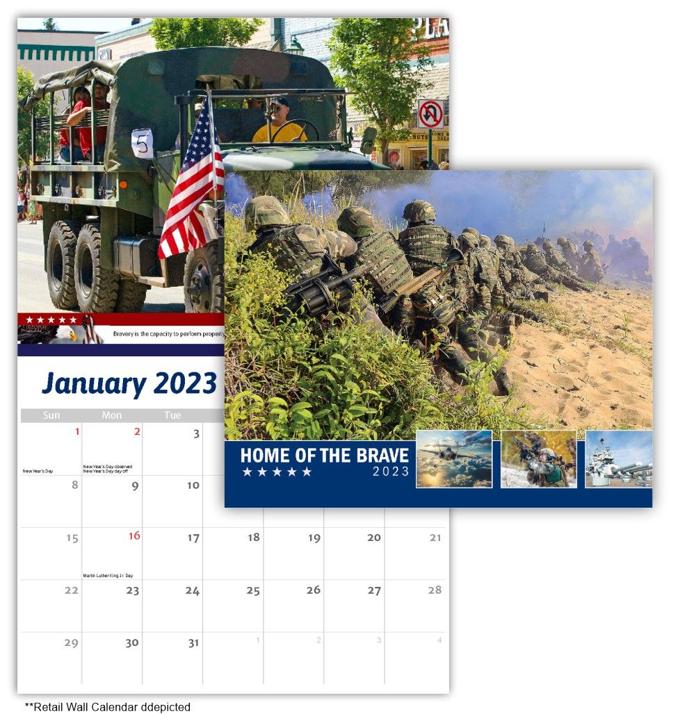 Home of the Brave Wall Calendar (retail) Quality Wall Calendar Gift - Home of the Brave Patriotic Wall Calendar