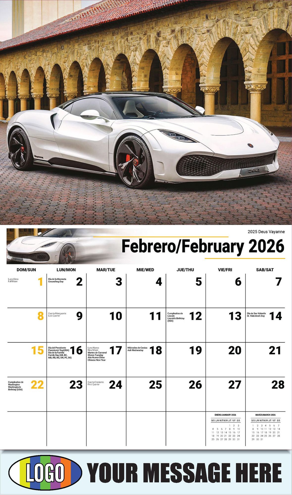 2026 Exotic Cars Bilingual Business Promotional Calendar