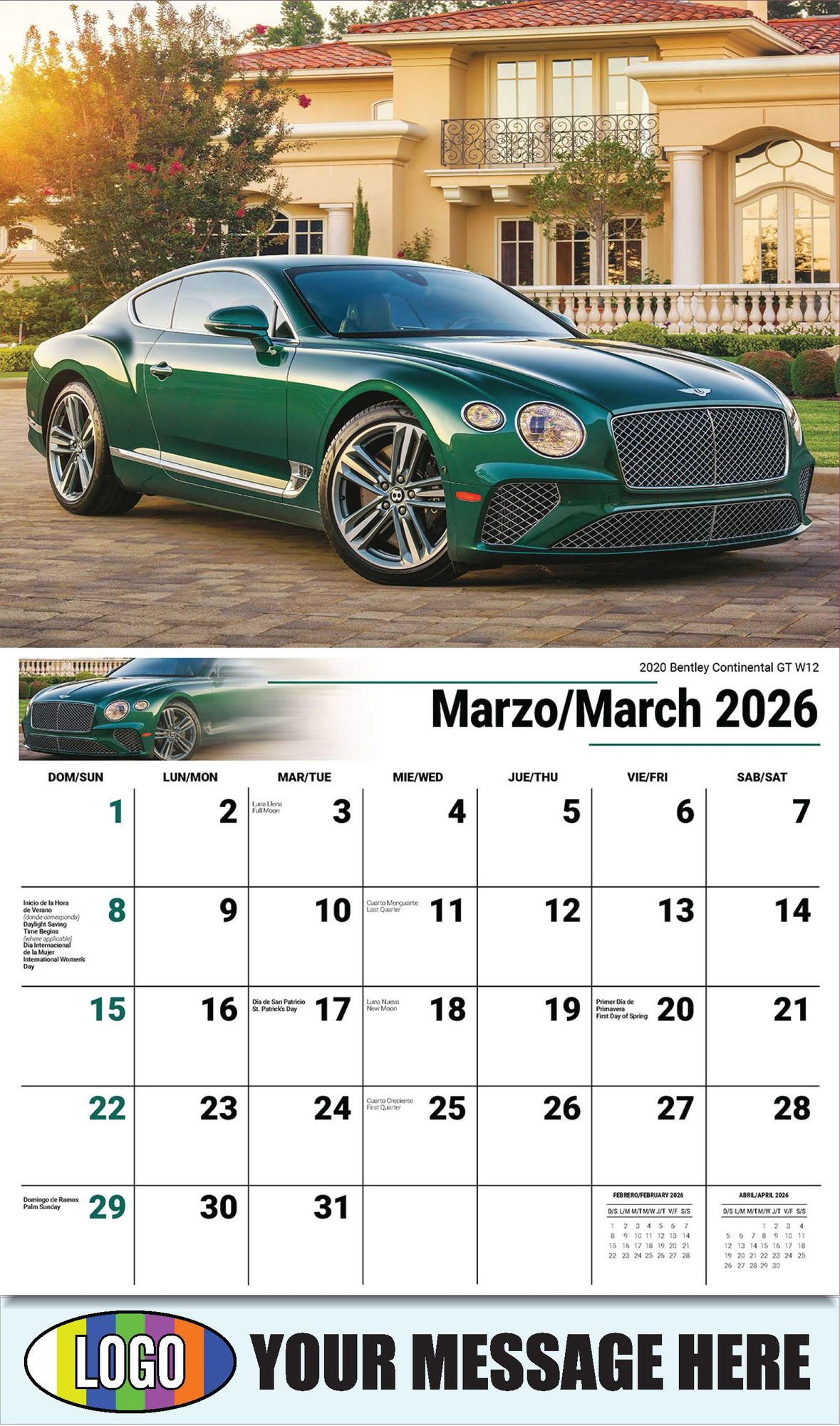 2026 Exotic Cars Bilingual Business Promotional Calendar