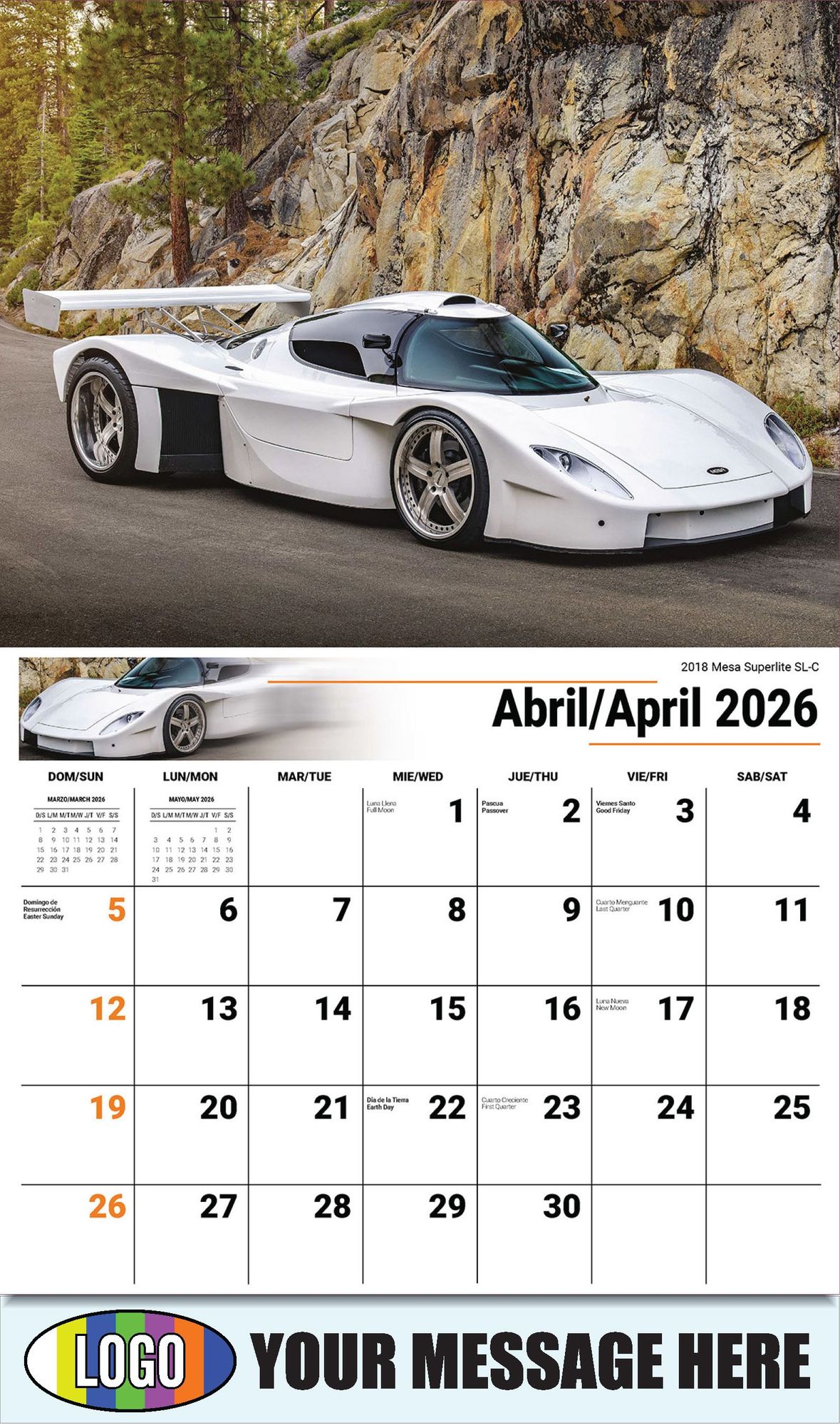 2026 Exotic Cars Bilingual Business Promotional Calendar