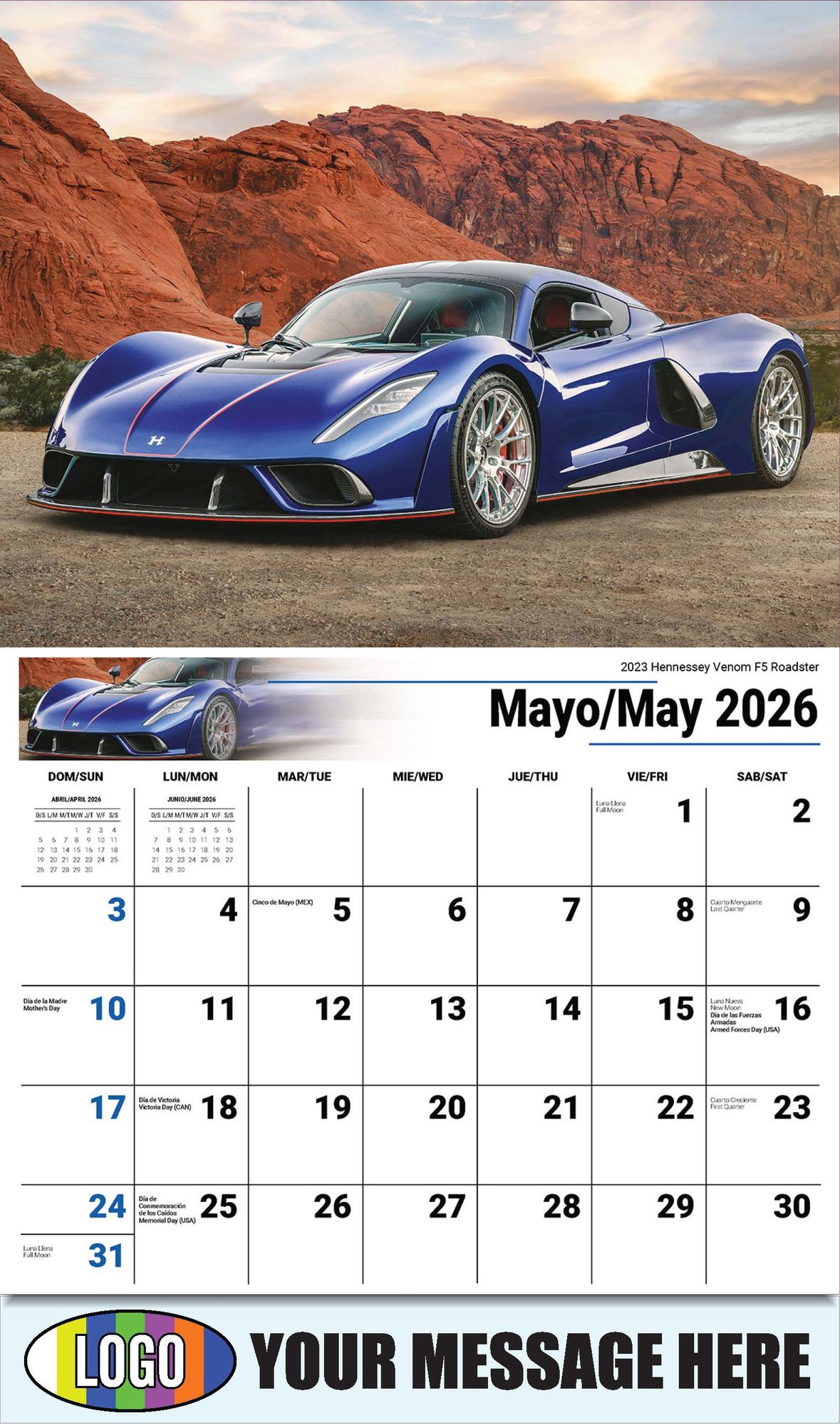 2026 Exotic Cars Bilingual Business Promotional Calendar