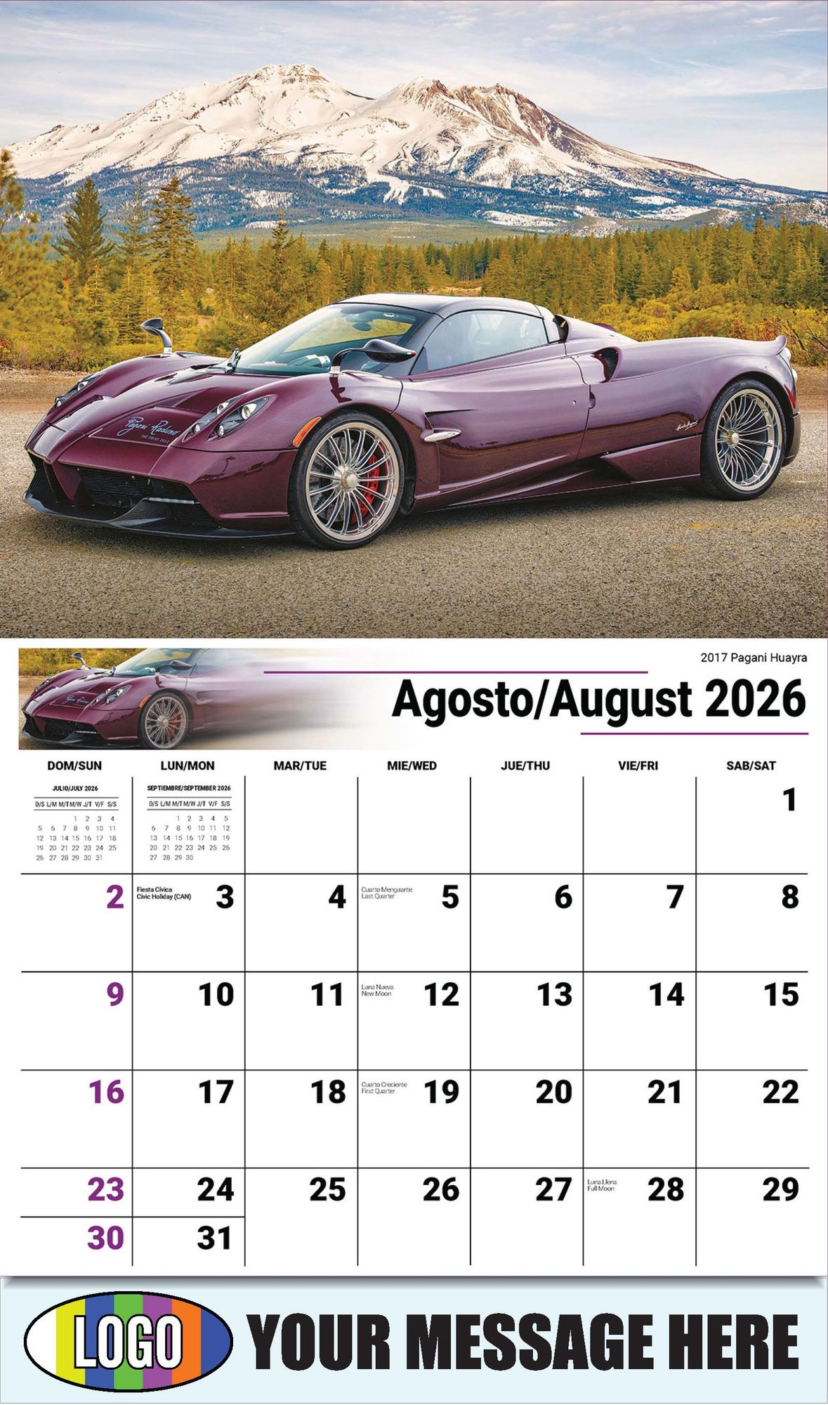2026 Exotic Cars Bilingual Business Promotional Calendar