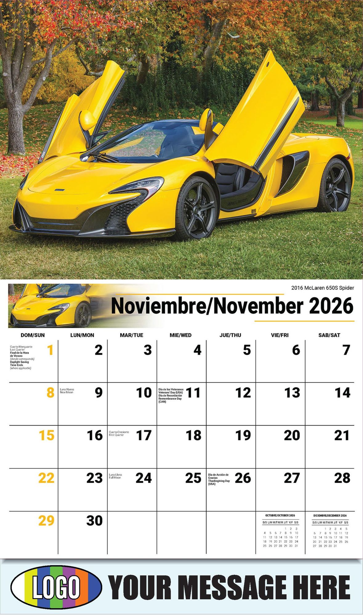 2026 Exotic Cars Bilingual Business Promotional Calendar