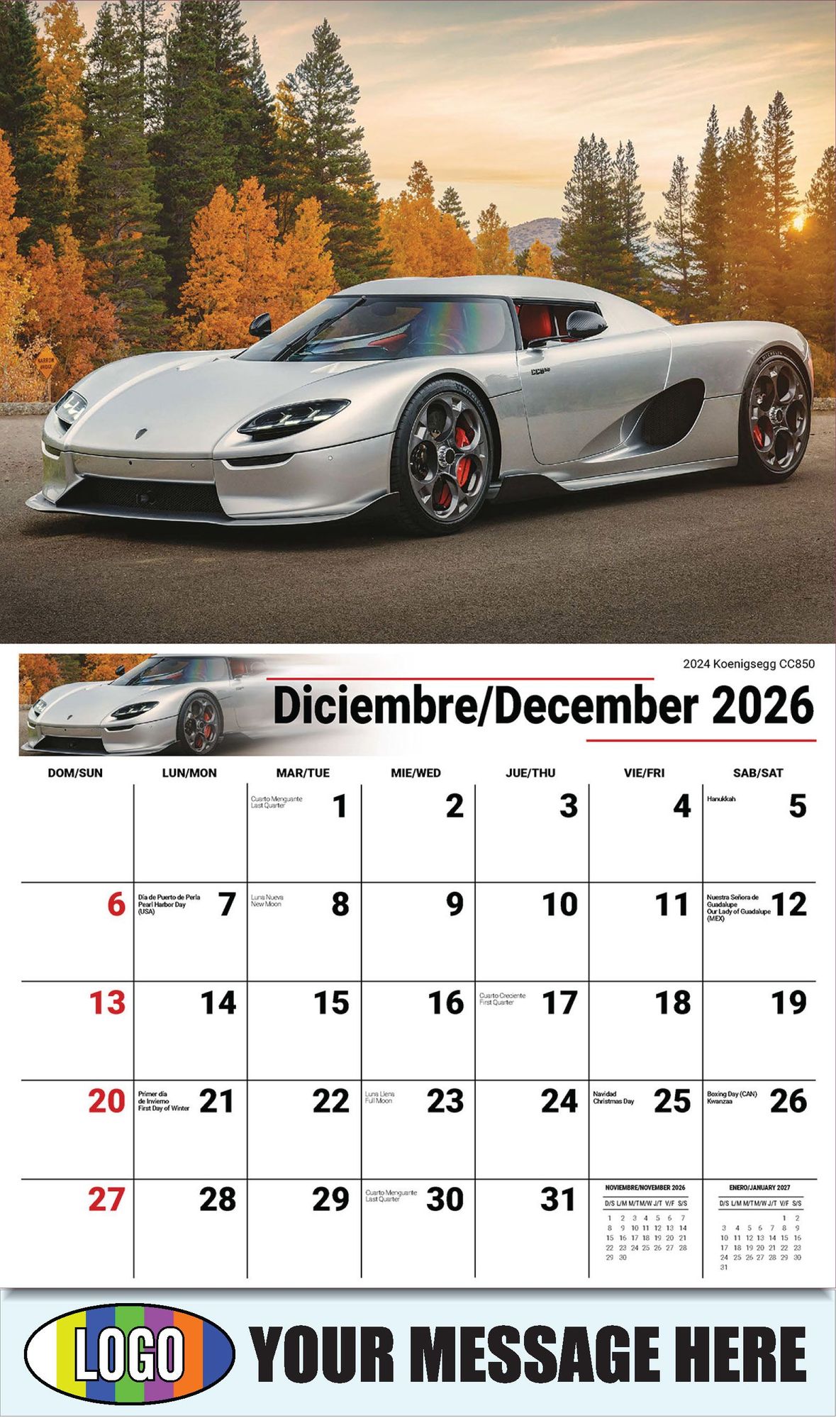 2026 Exotic Cars Bilingual Business Promotional Calendar