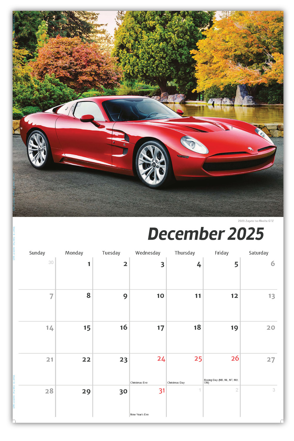 2026 Exotic Cars wall calendar