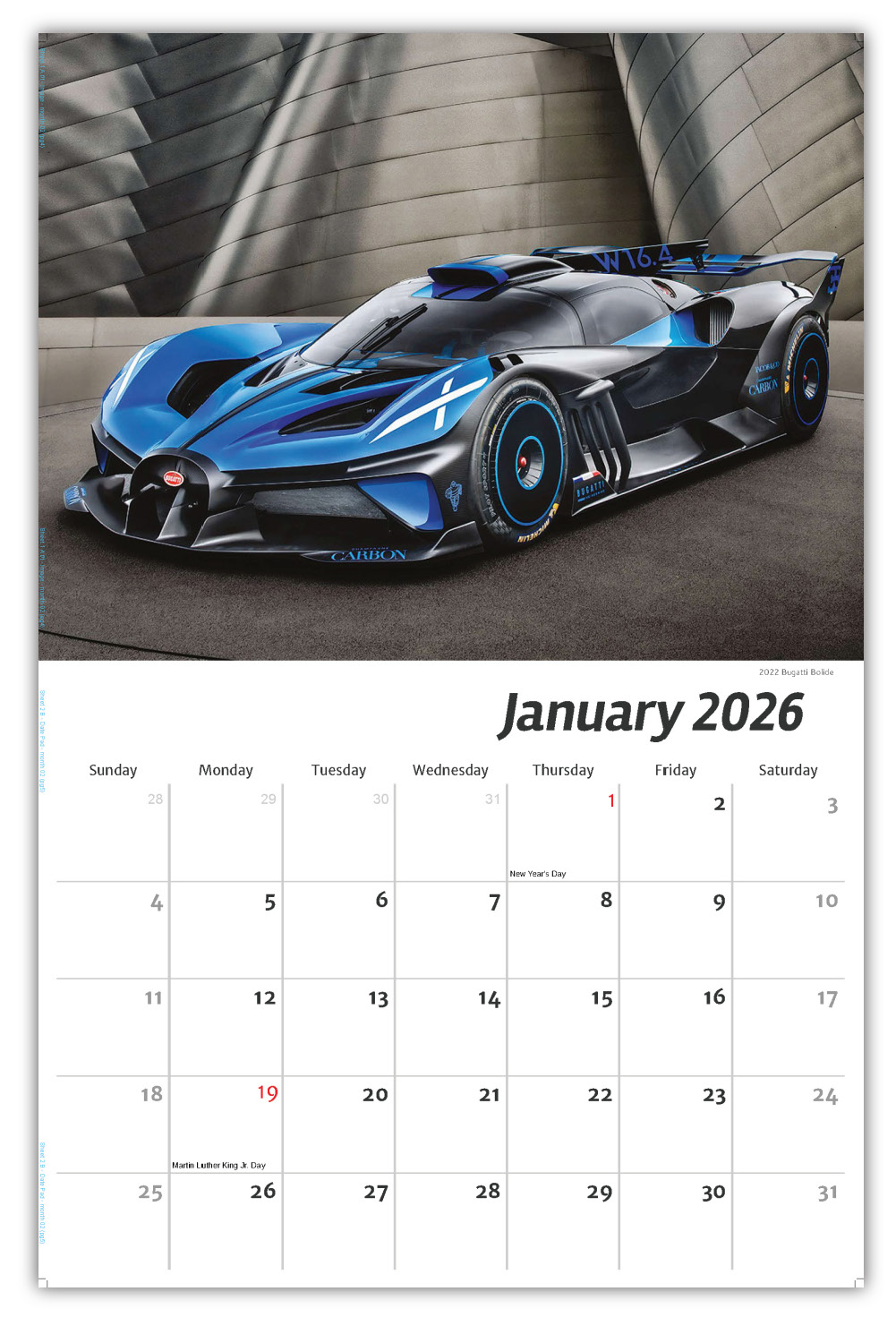 2026 Exotic Cars wall calendar