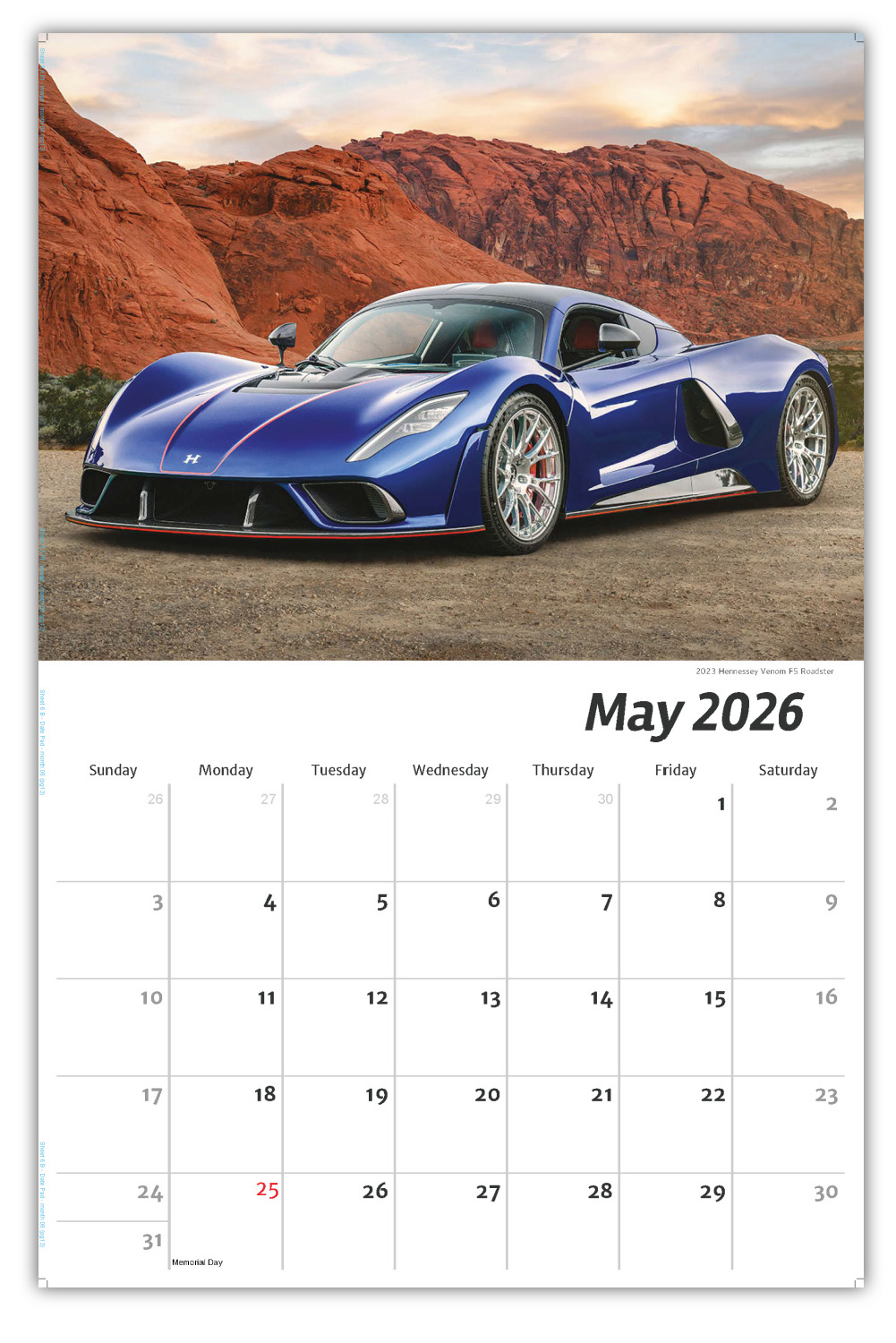 2026 Exotic Cars wall calendar