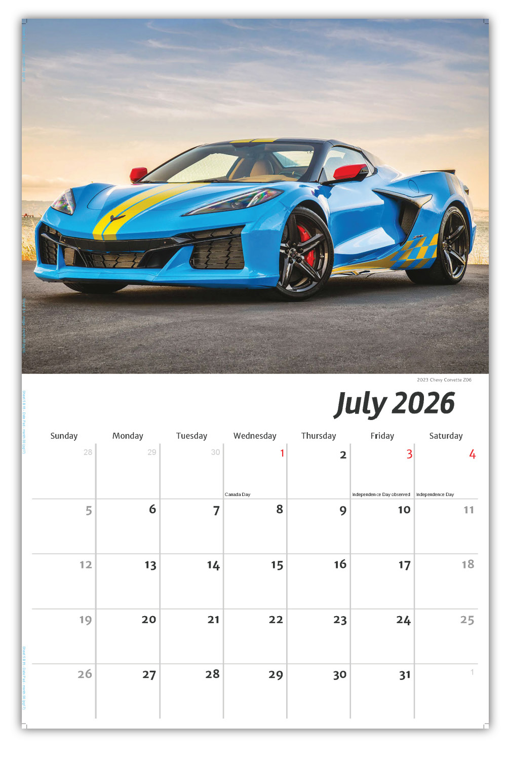2026 Exotic Cars wall calendar