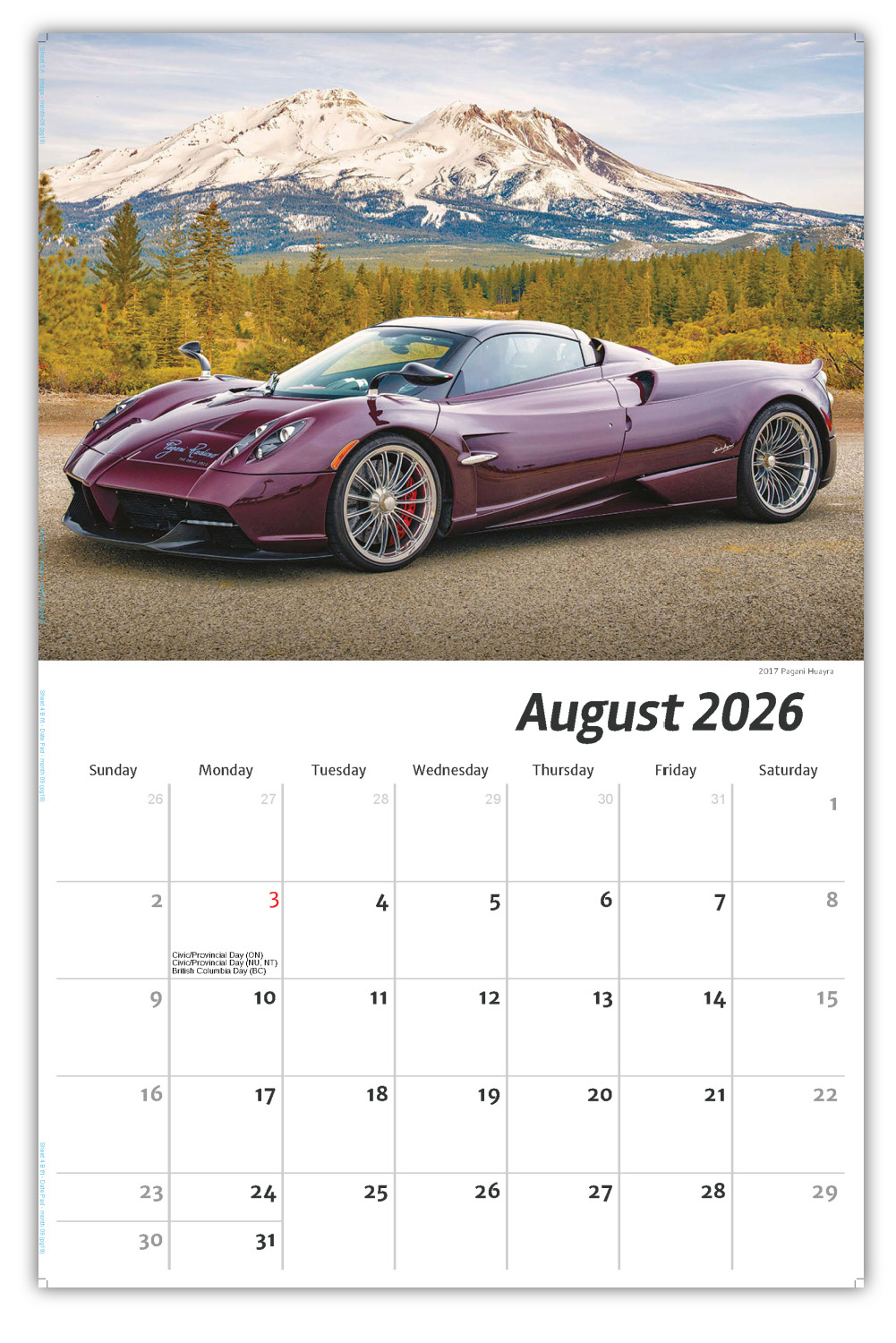 2026 Exotic Cars wall calendar