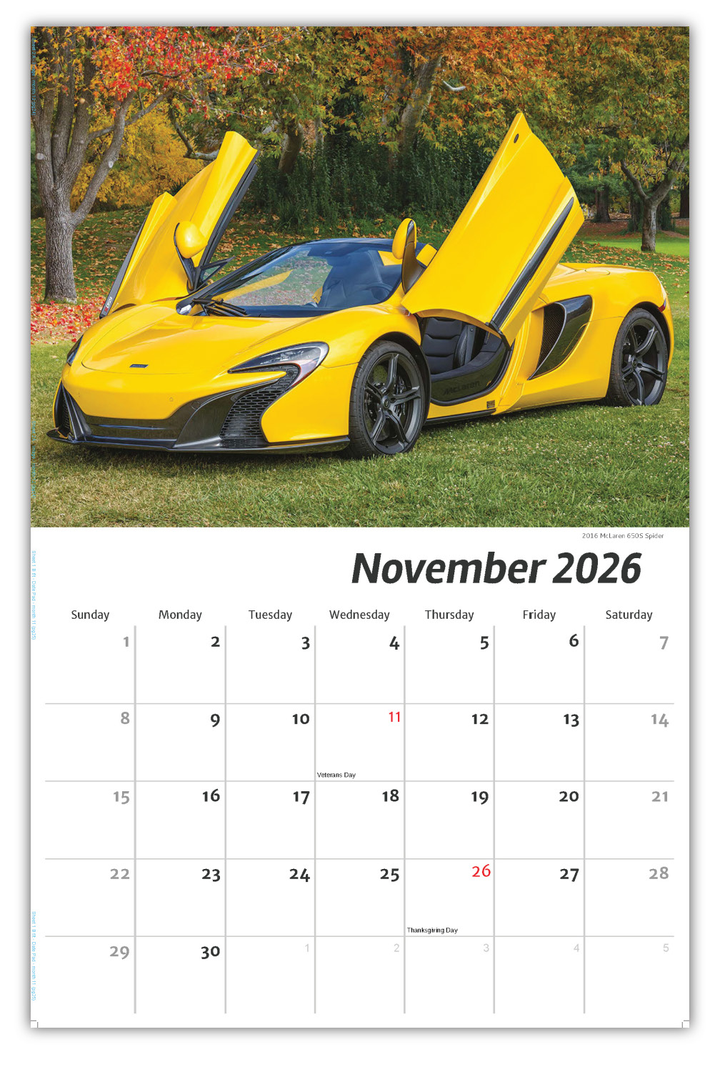 2026 Exotic Cars wall calendar