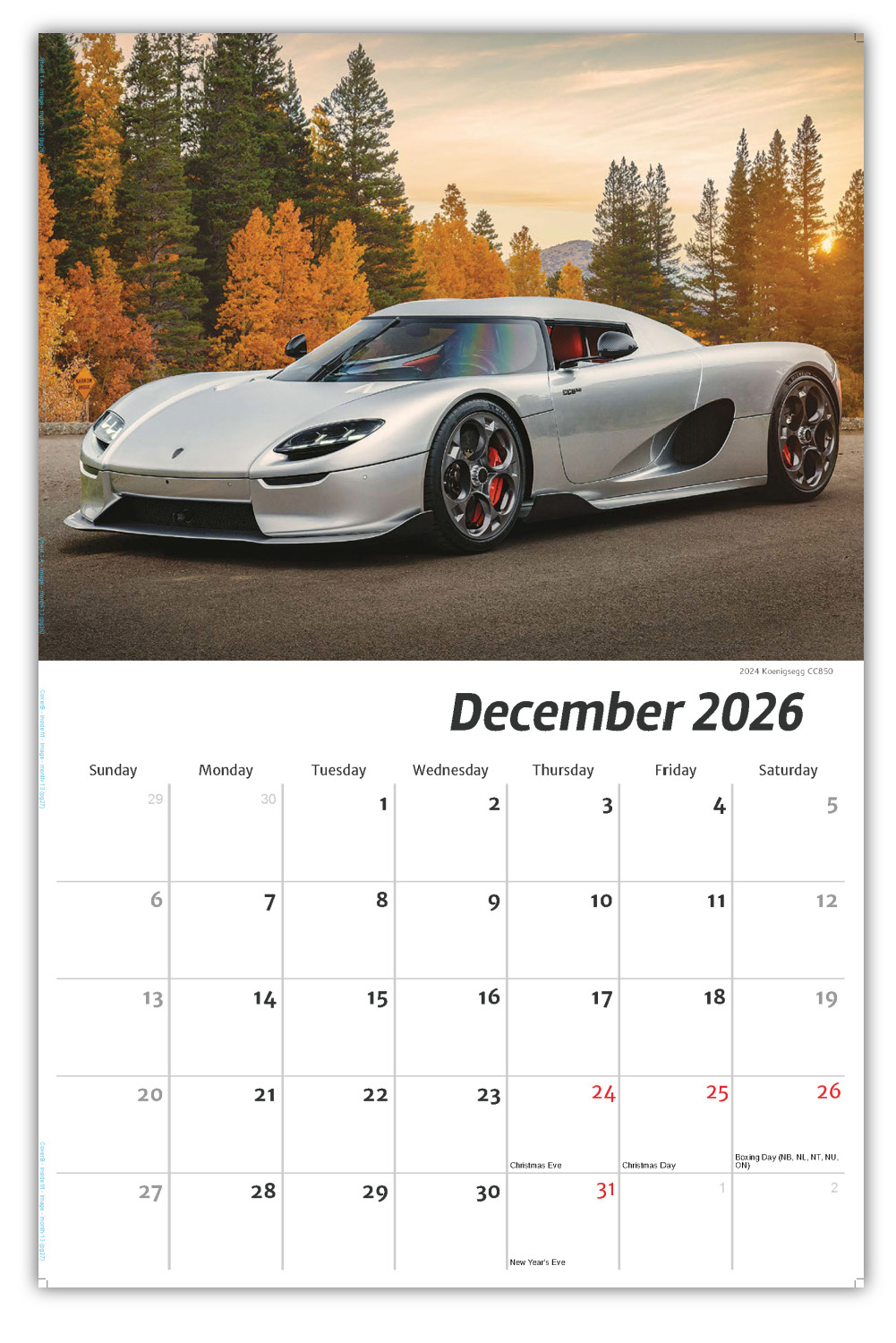 2026 Exotic Cars wall calendar
