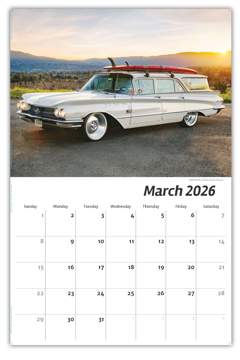 2026 Classic GM Cars wall calendar