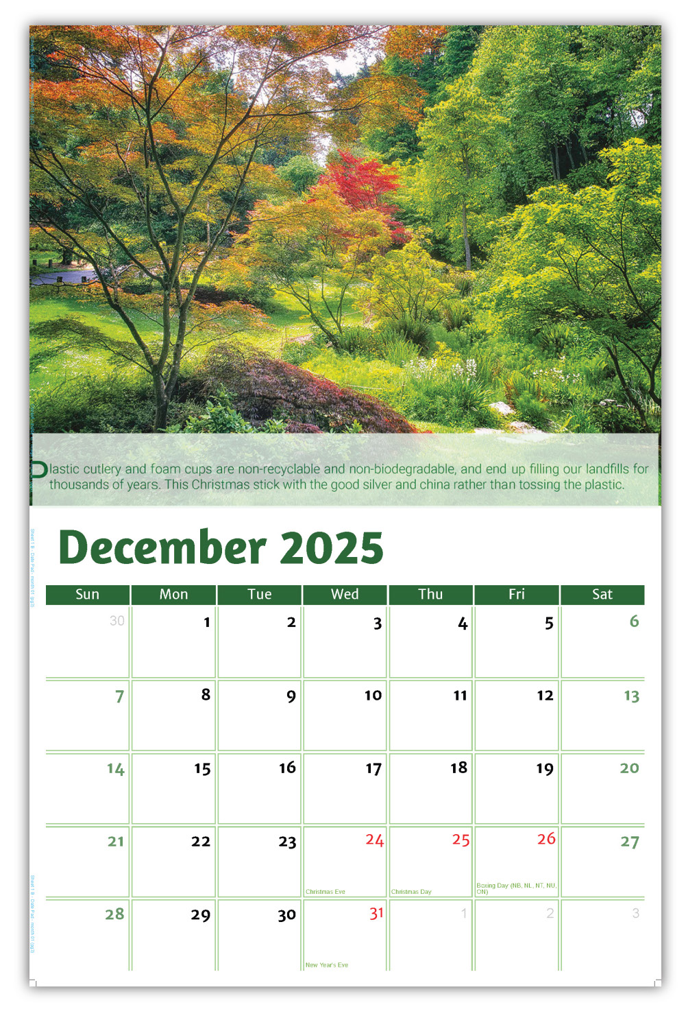 2026 Go Green wall calendar