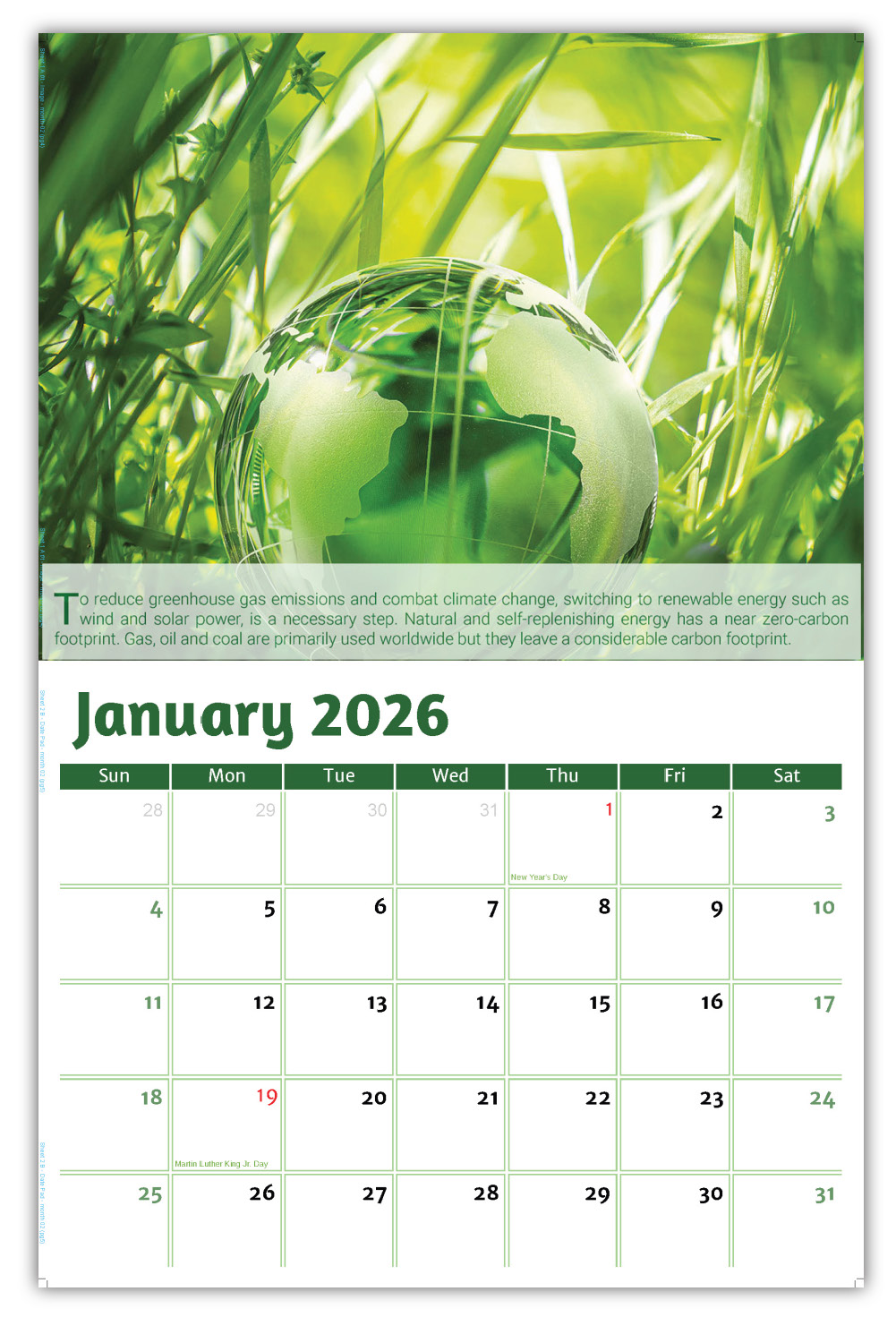 2026 Go Green wall calendar