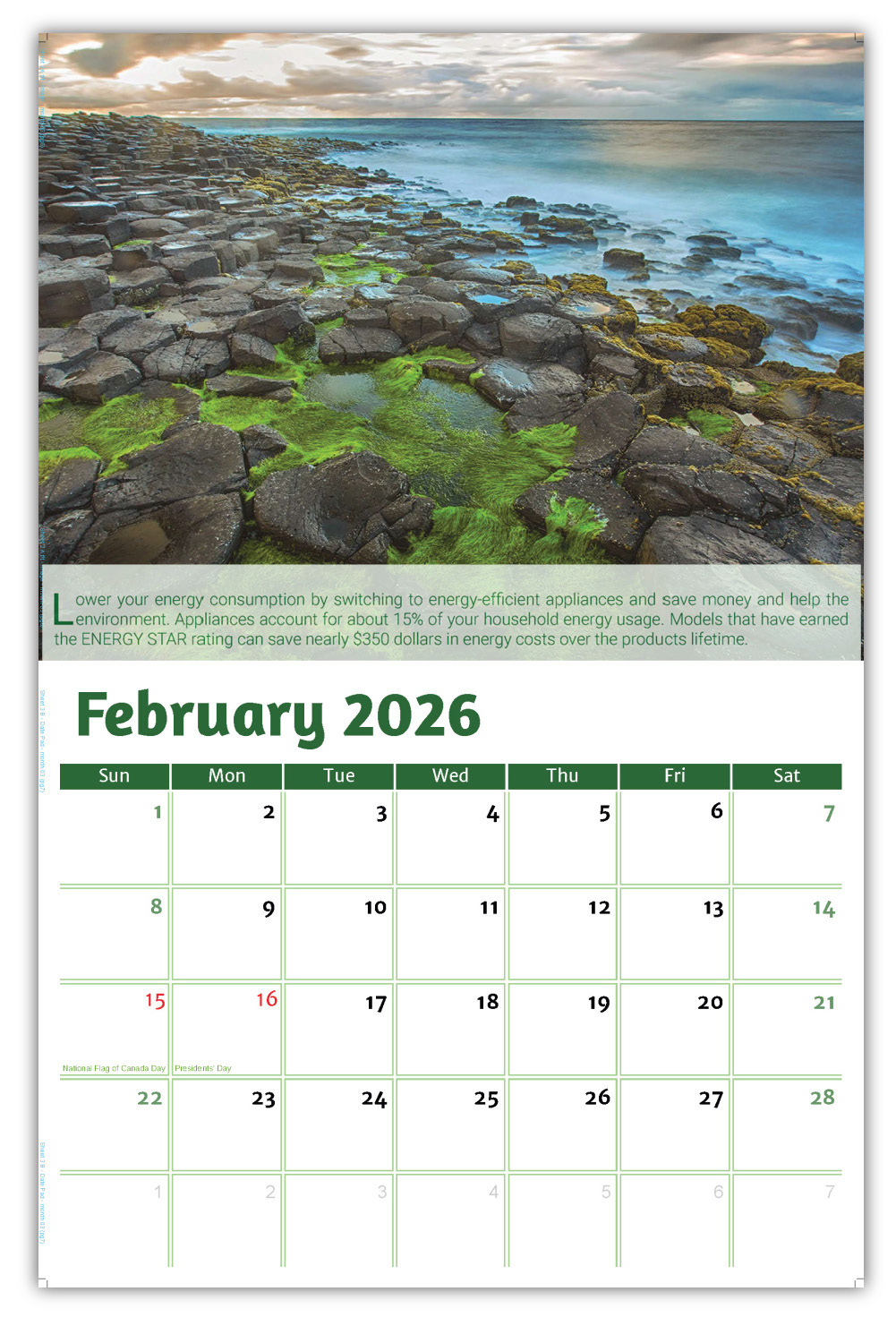 2026 Go Green wall calendar