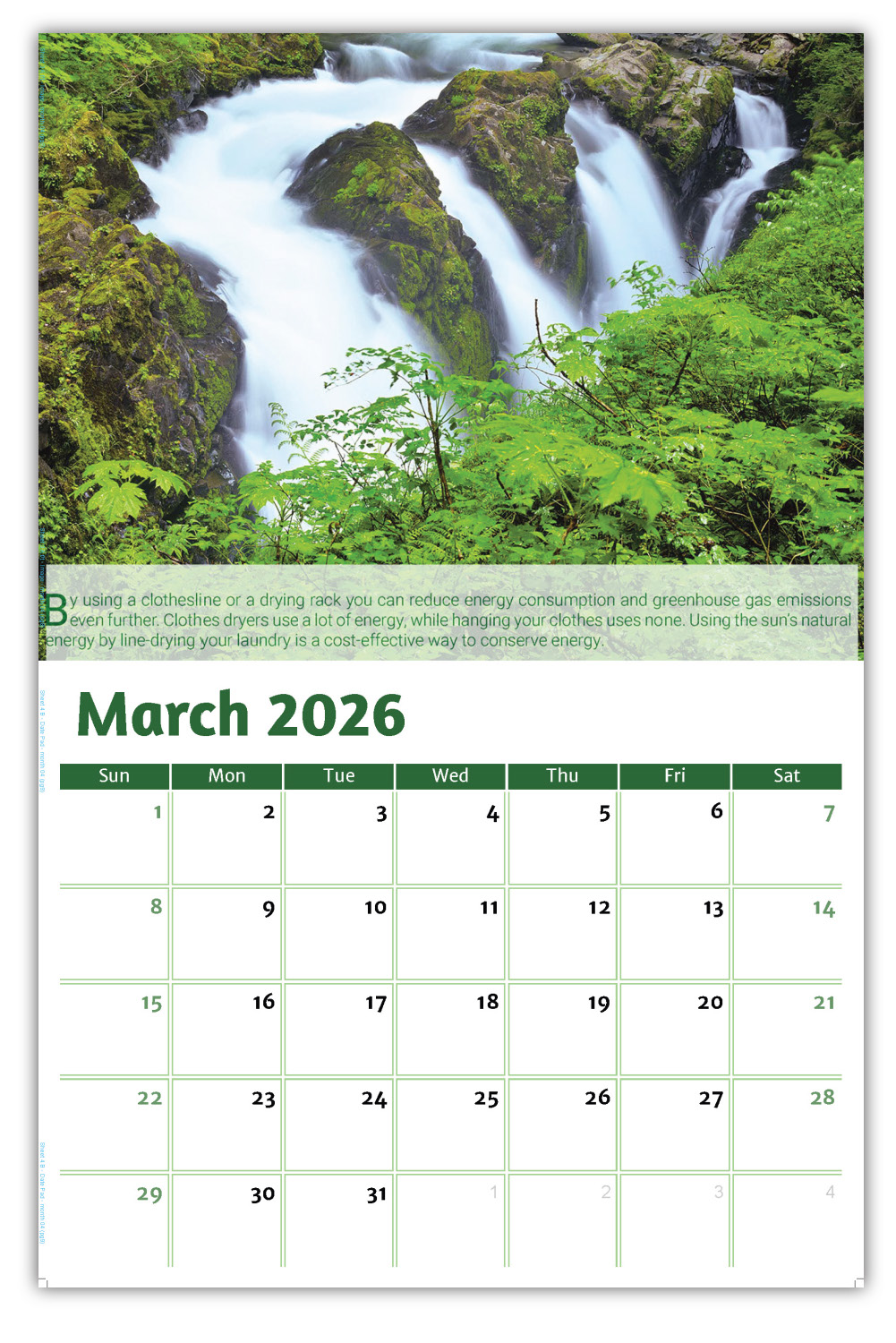 2026 Go Green wall calendar