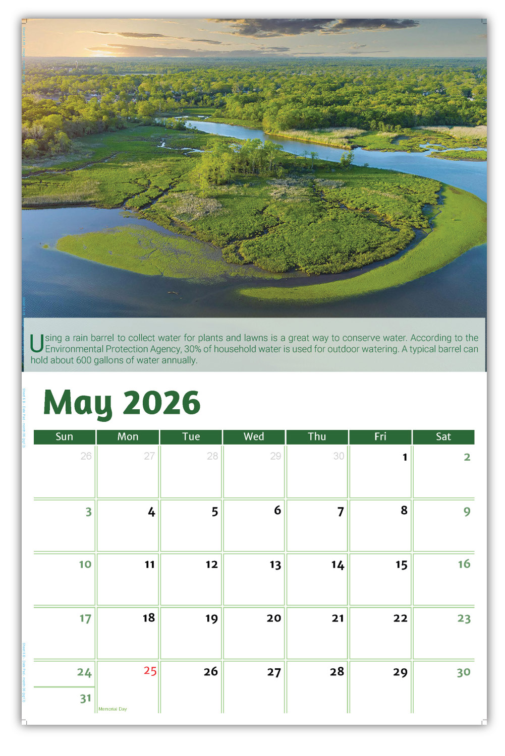 2026 Go Green wall calendar
