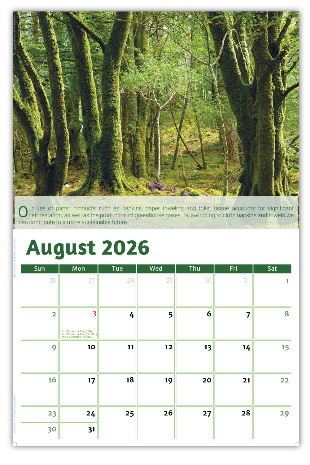 2026 Go Green wall calendar