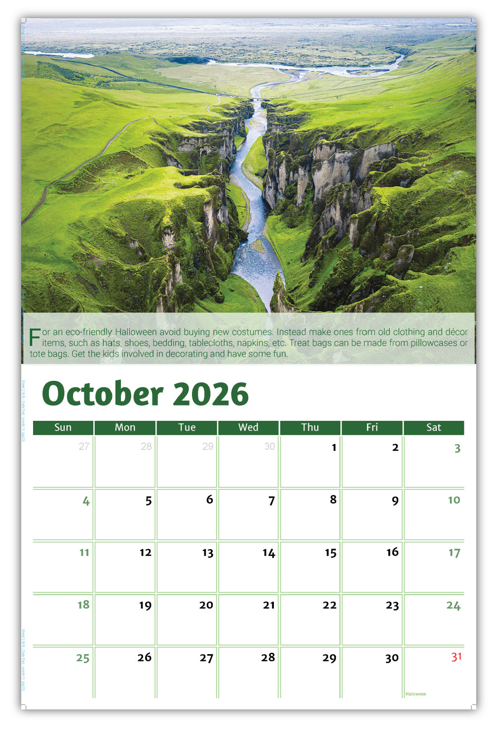 2026 Go Green wall calendar