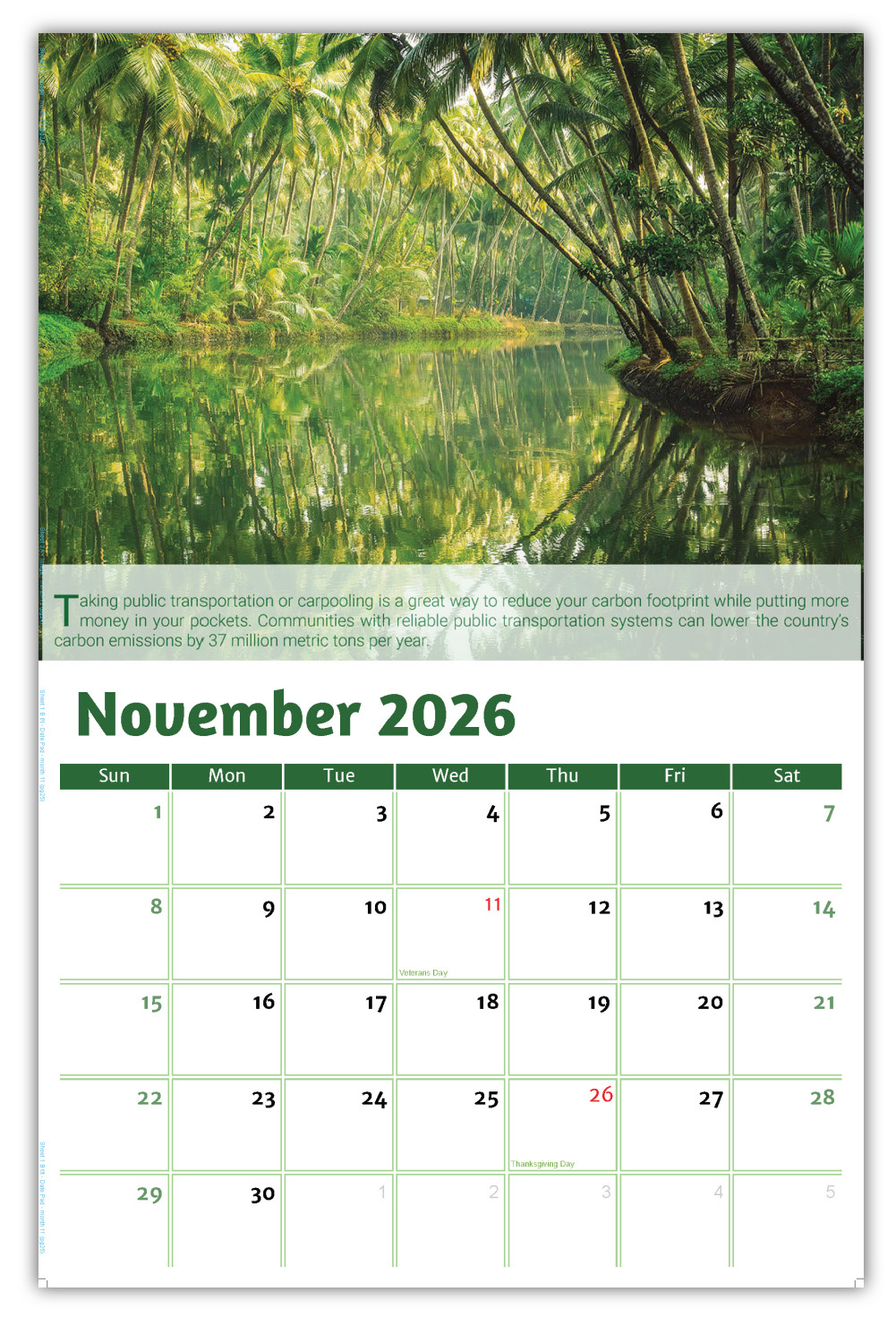 2026 Go Green wall calendar