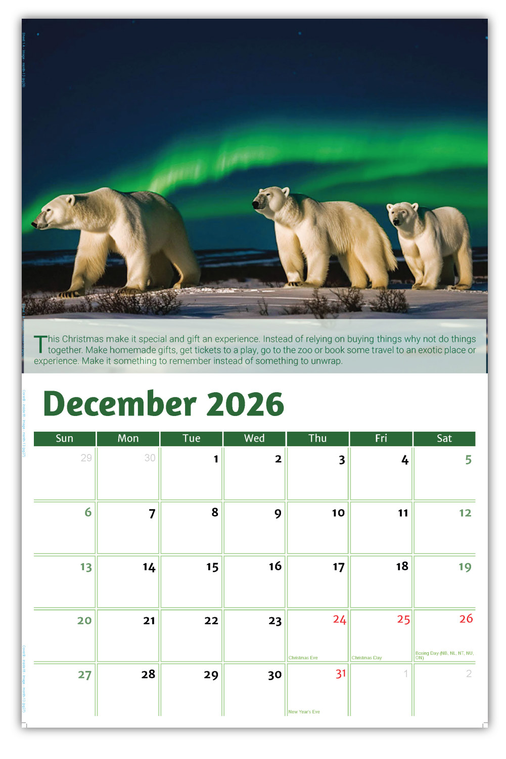 2026 Go Green wall calendar