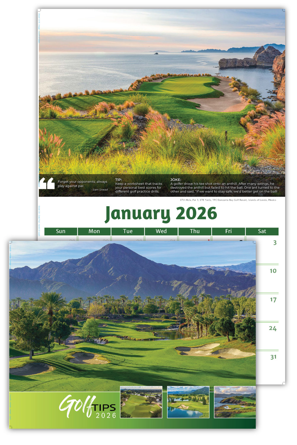 2026 Golf Tips, Quips and Holes wall calendar