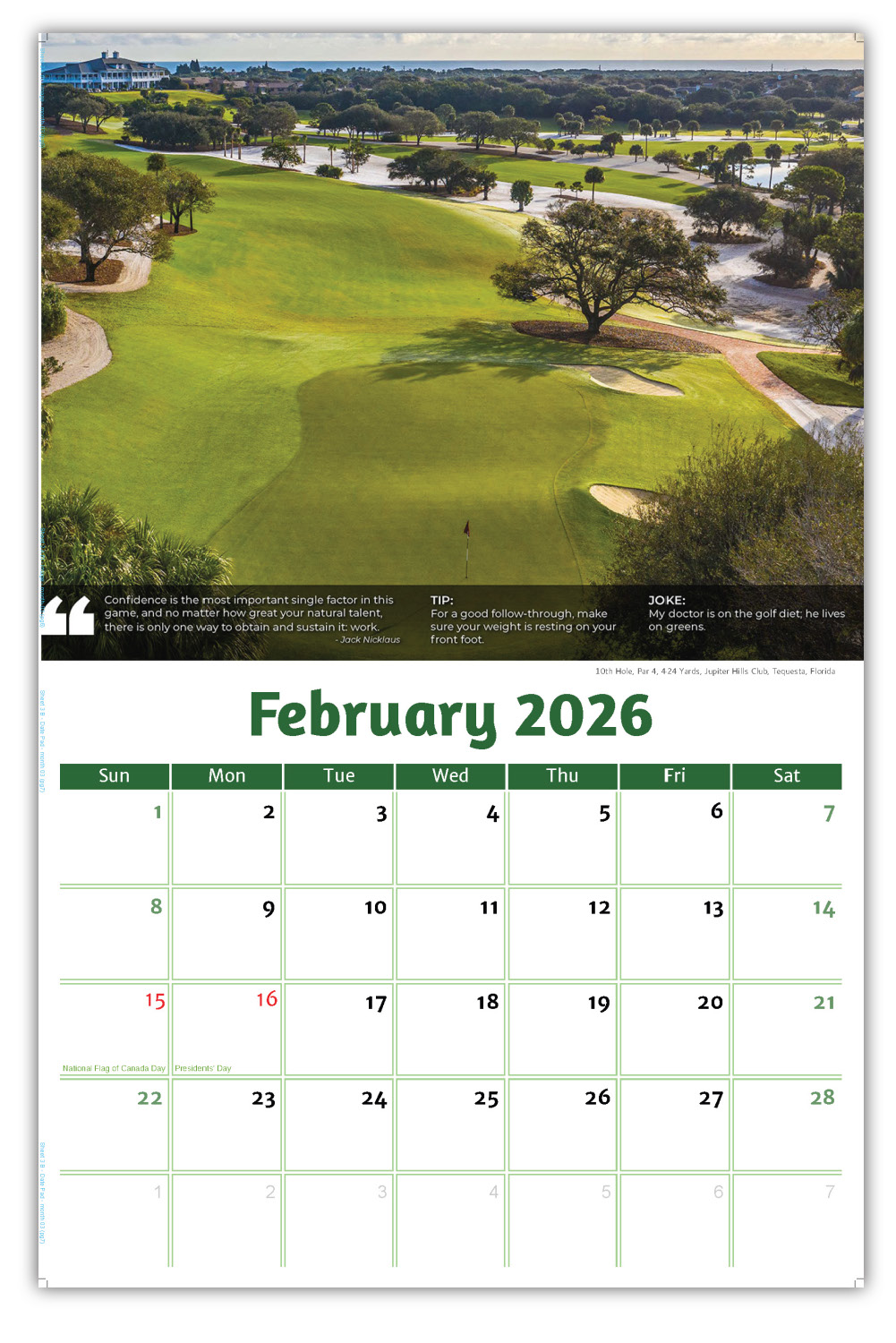 2026 Golf Tips, Quips and Holes wall calendar