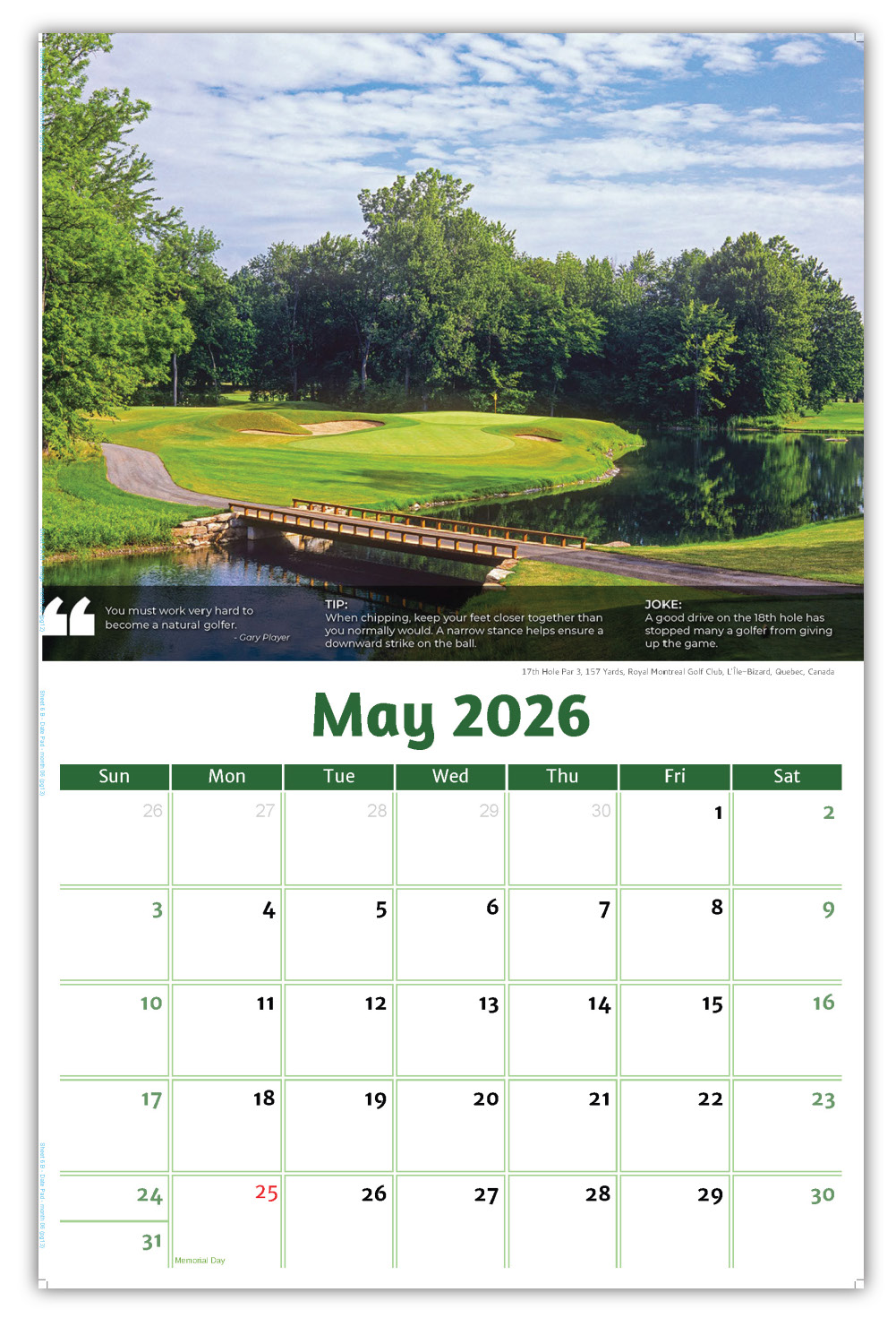 2026 Golf Tips, Quips and Holes wall calendar