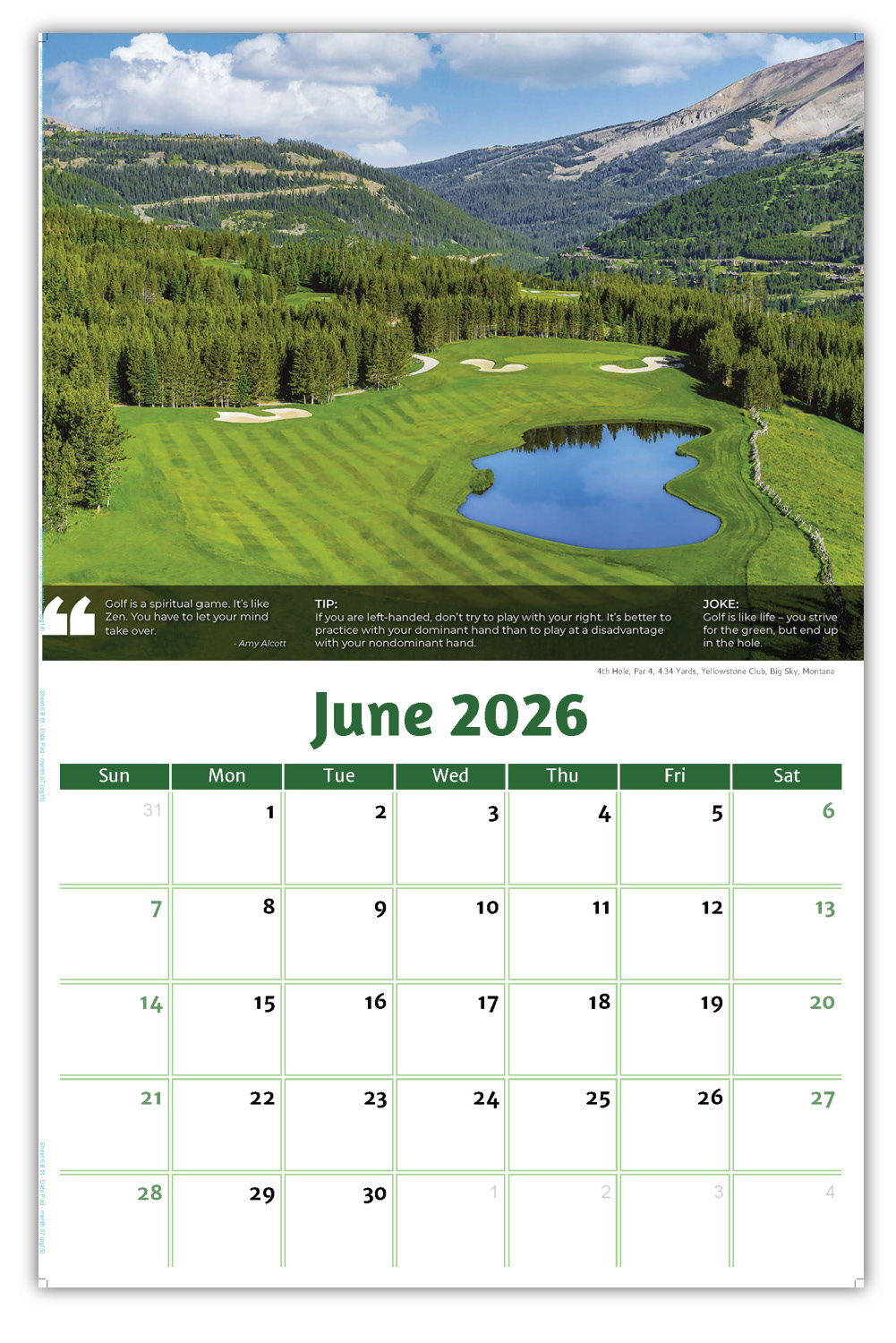 2026 Golf Tips, Quips and Holes wall calendar