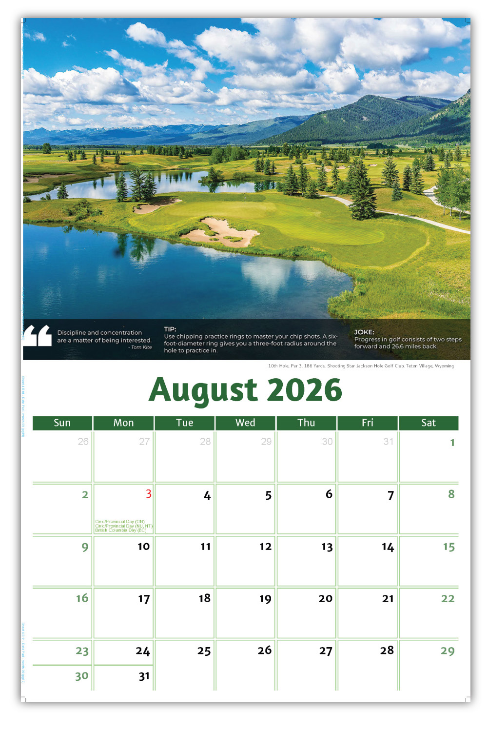 2026 Golf Tips, Quips and Holes wall calendar