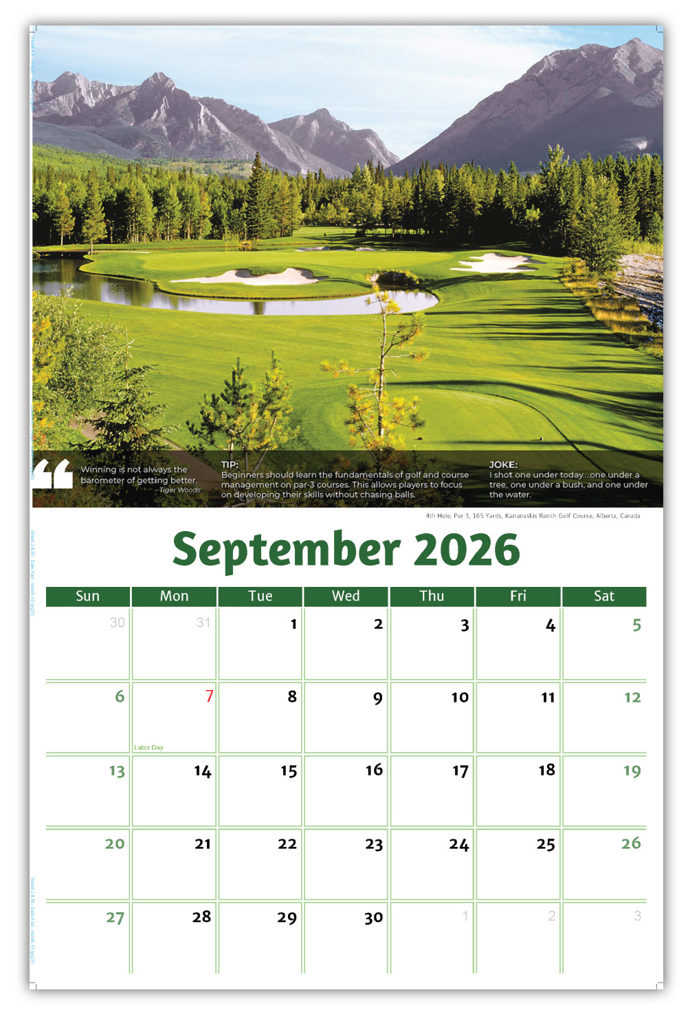 2026 Golf Tips, Quips and Holes wall calendar