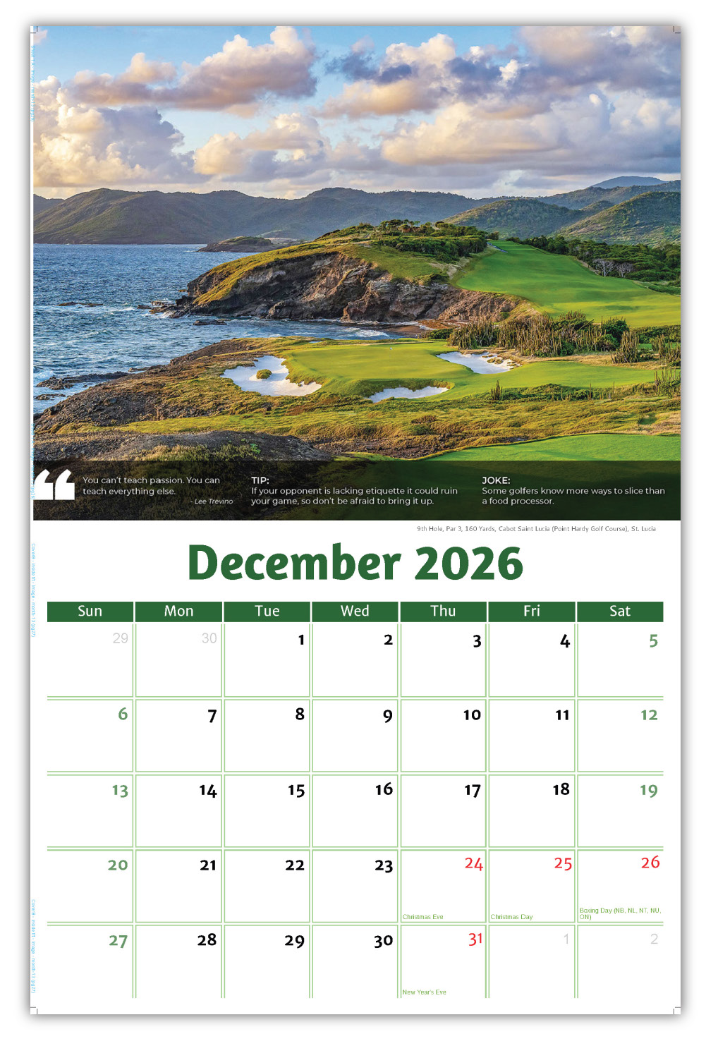 2026 Golf Tips, Quips and Holes wall calendar
