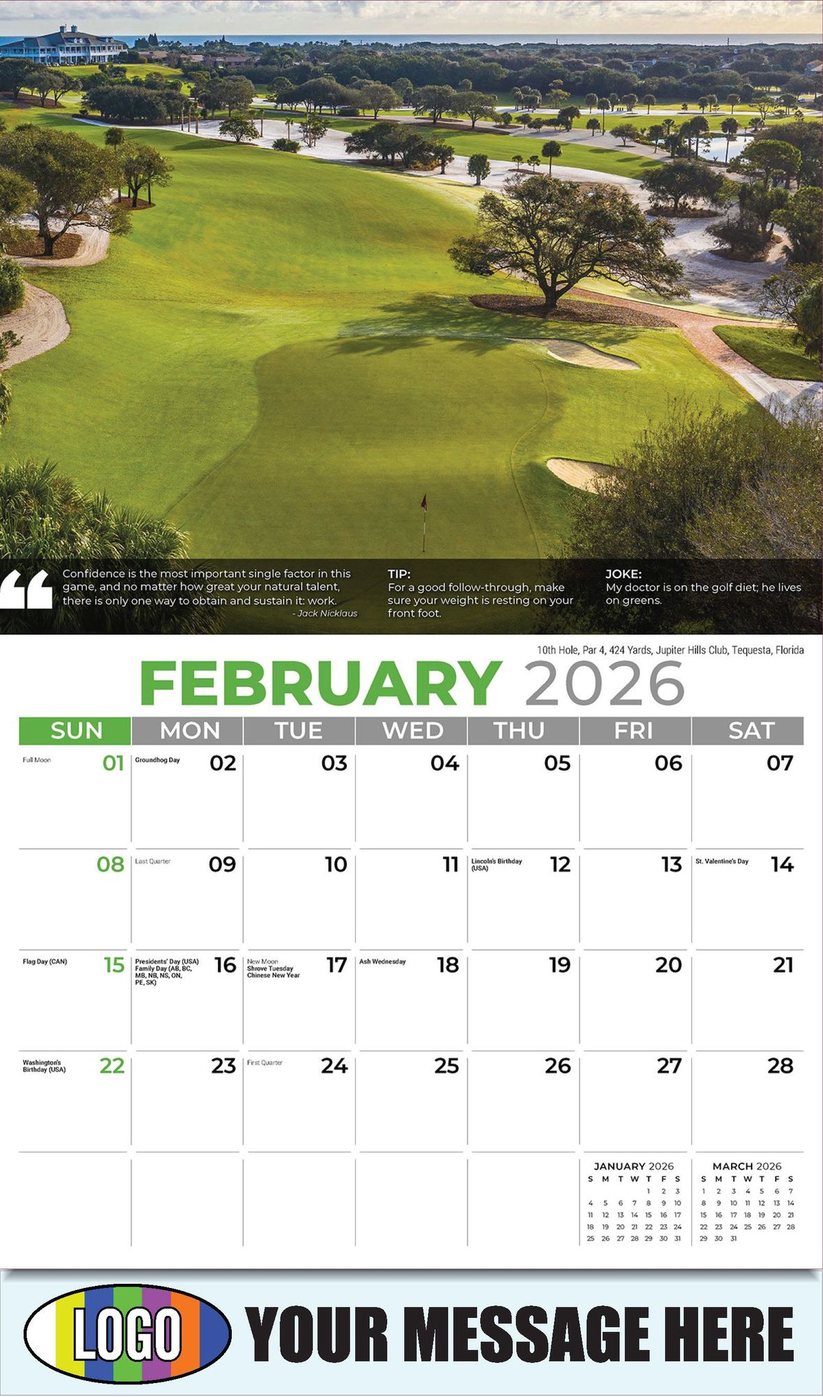 2026 Golf Tips, Quips and Holes Business Promotional Calendar