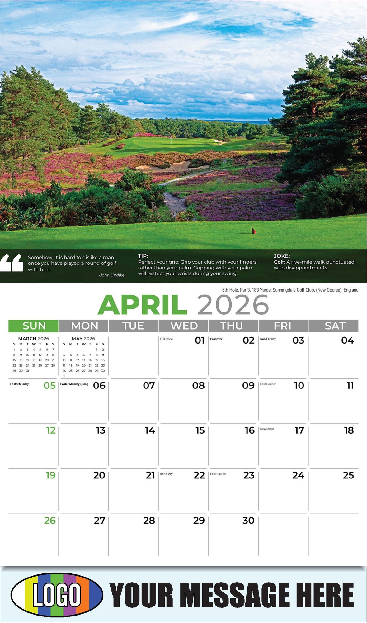 2026 Golf Tips, Quips and Holes Business Promotional Calendar
