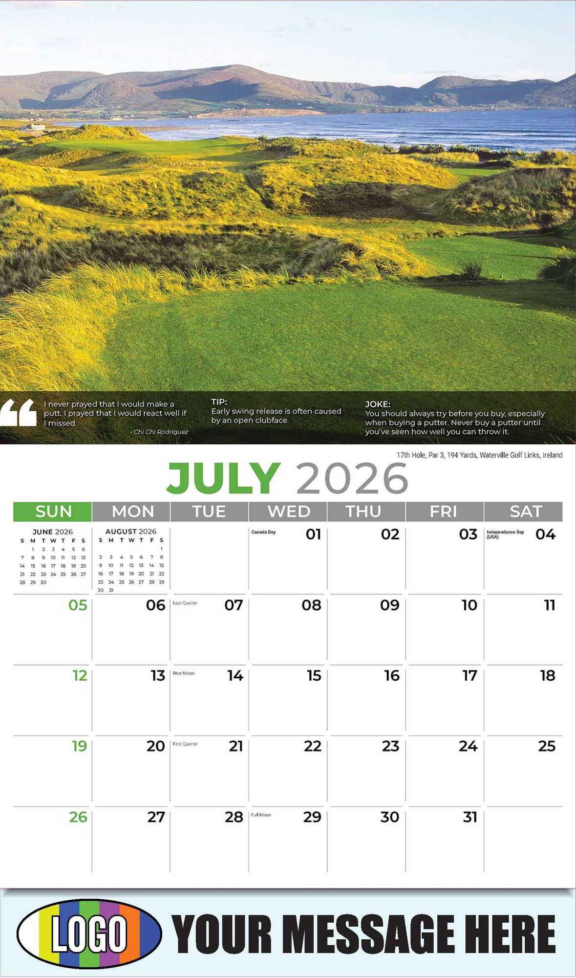 2026 Golf Tips, Quips and Holes Business Promotional Calendar