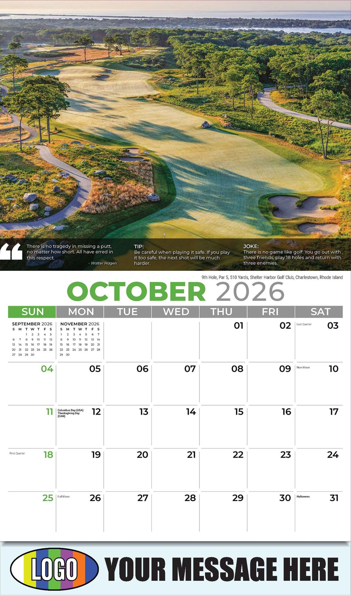 2026 Golf Tips, Quips and Holes Business Promotional Calendar