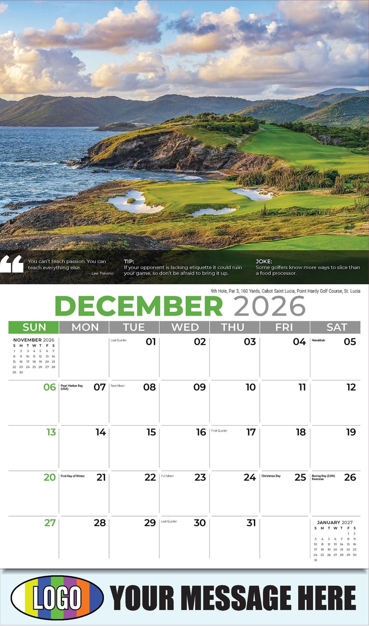 2026 Golf Tips, Quips and Holes Business Promotional Calendar