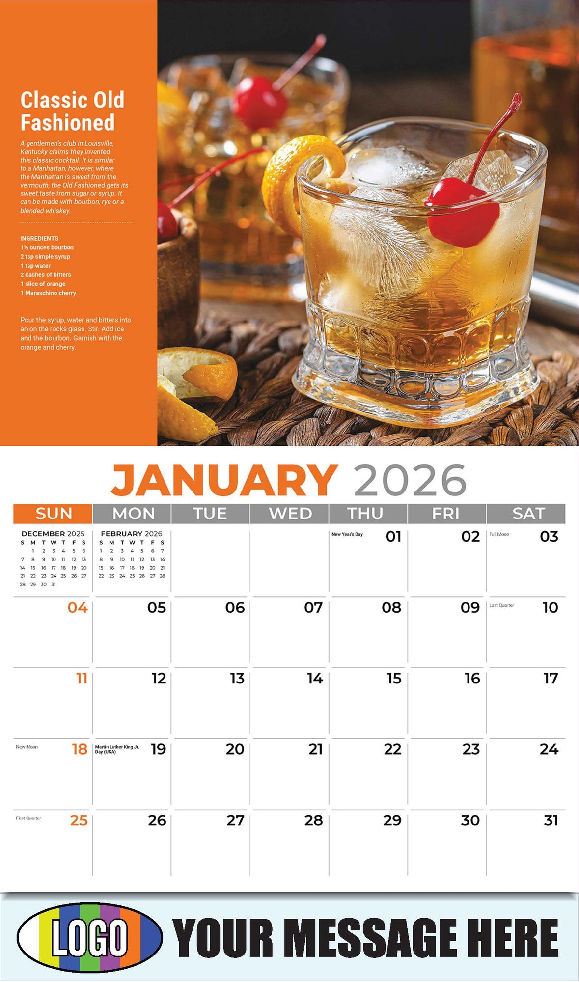 2026 Happy Hour Cocktails Business Promotional Calendar