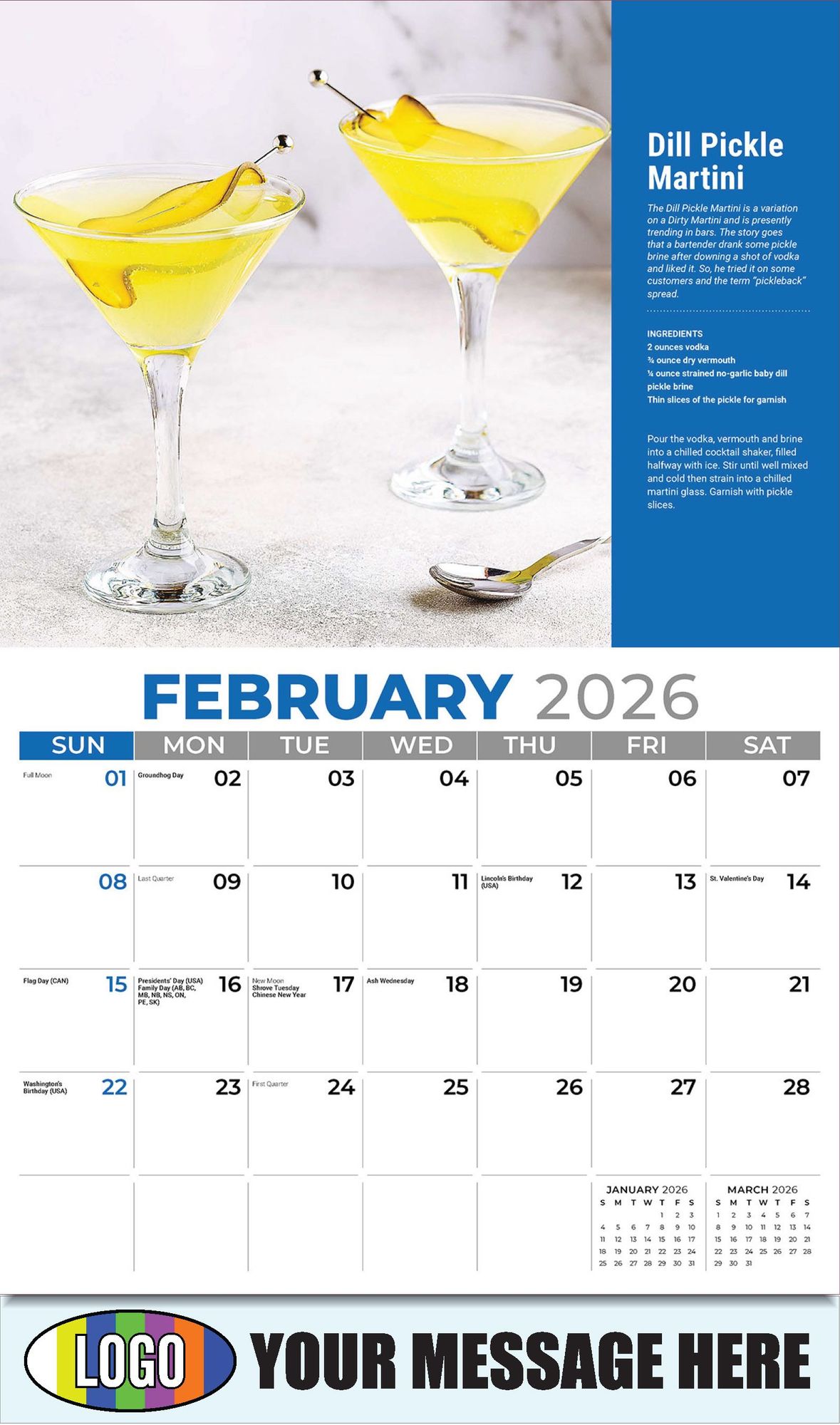2026 Happy Hour Cocktails Business Promotional Calendar