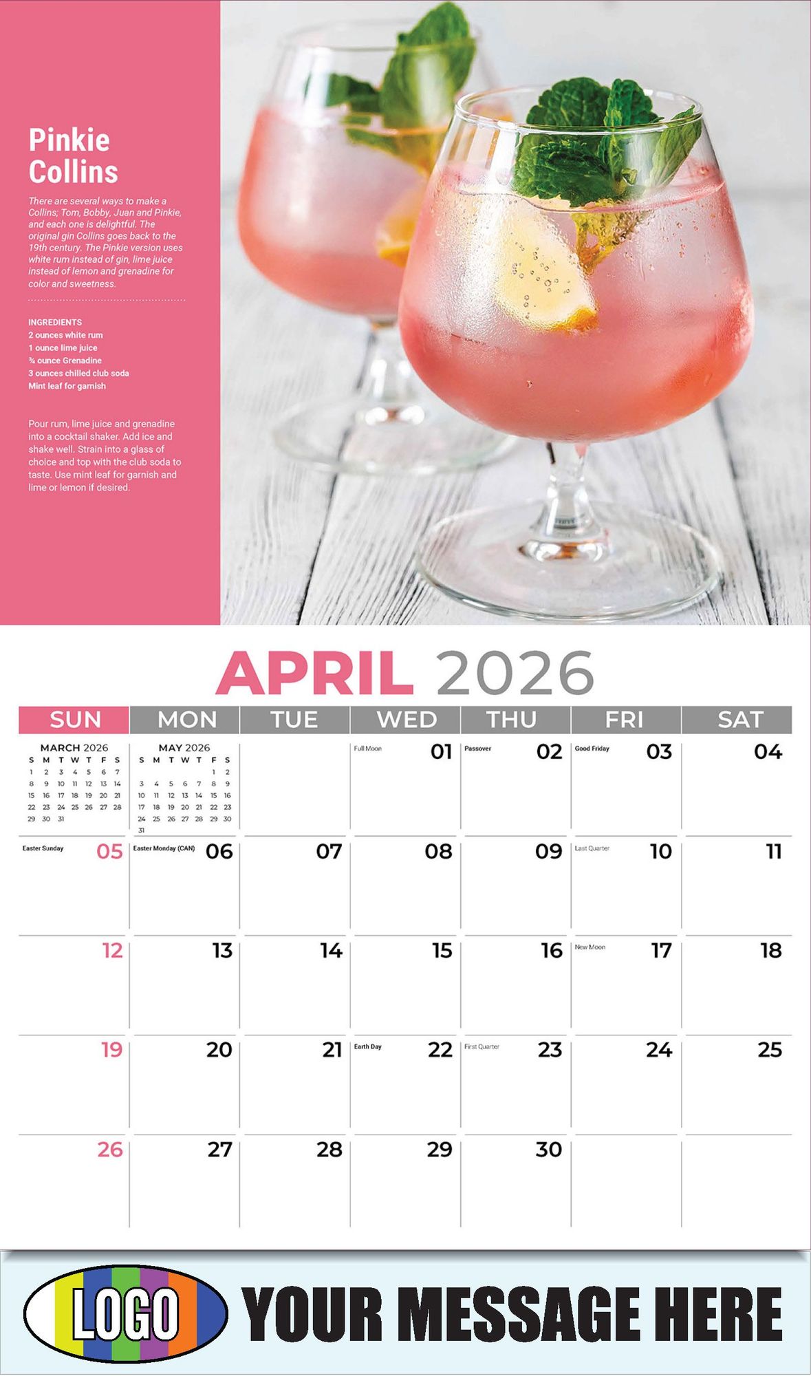 2026 Happy Hour Cocktails Business Promotional Calendar