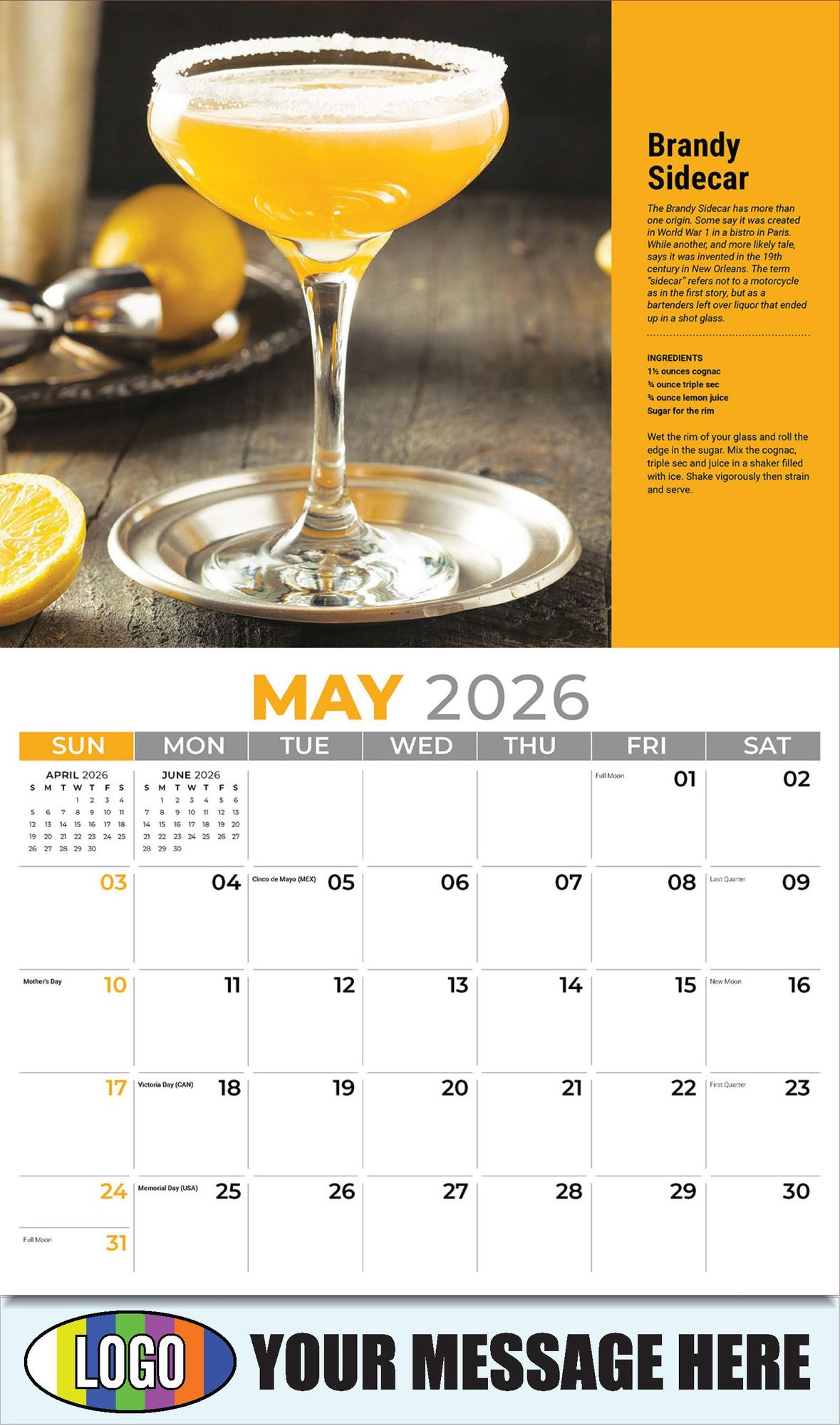 2026 Happy Hour Cocktails Business Promotional Calendar