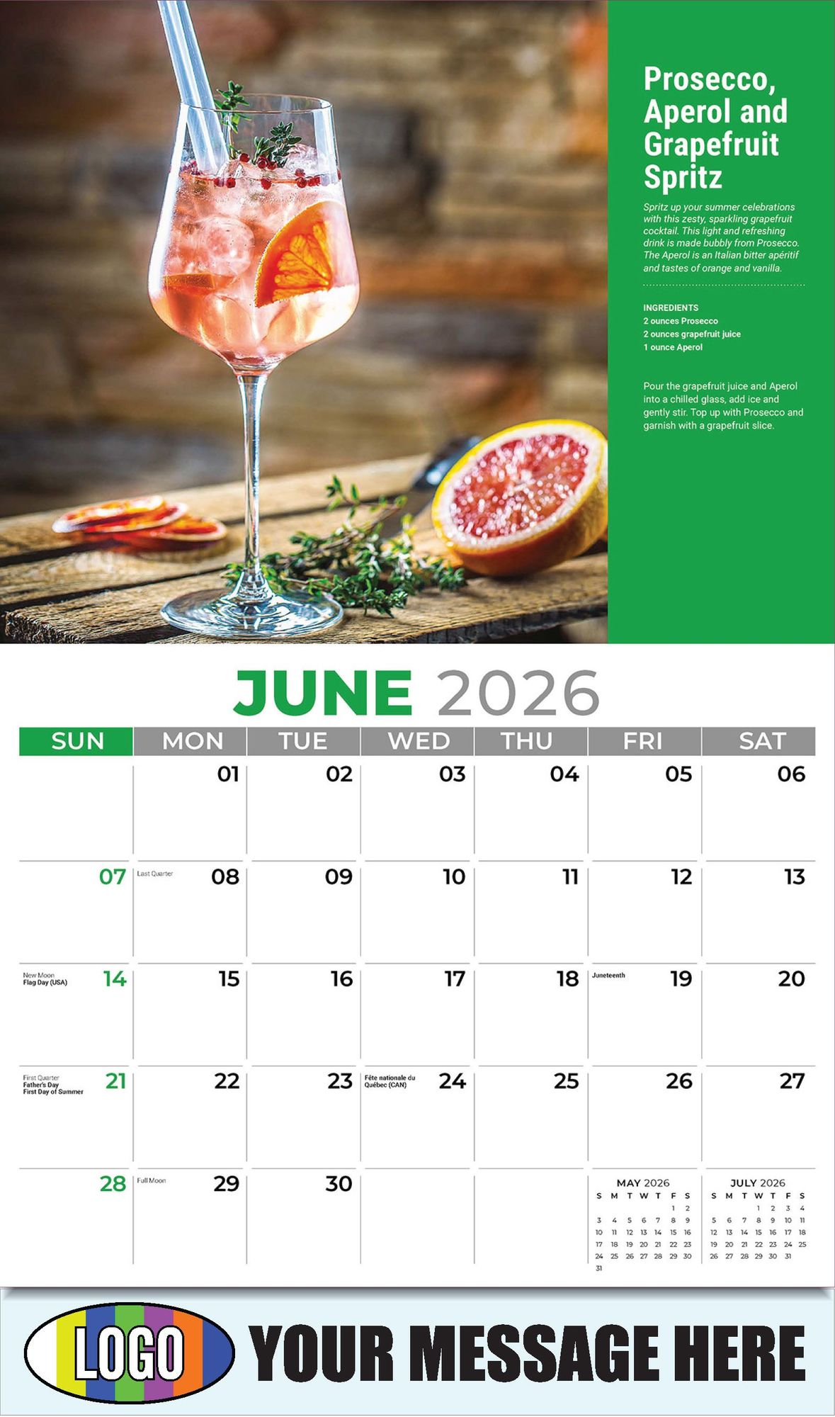 2026 Happy Hour Cocktails Business Promotional Calendar