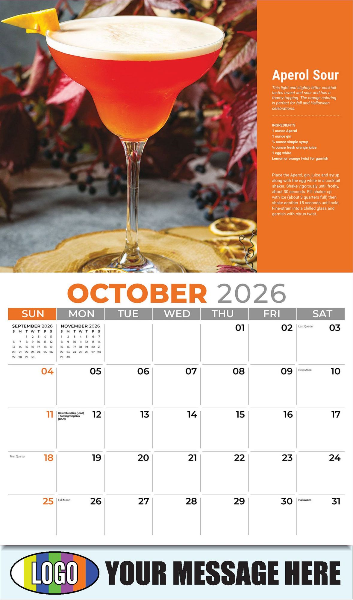 2026 Happy Hour Cocktails Business Promotional Calendar
