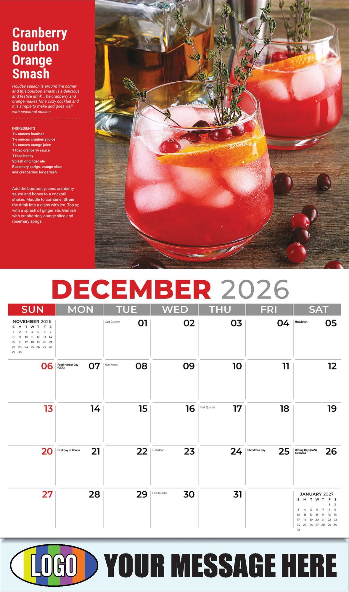 2026 Happy Hour Cocktails Business Promotional Calendar