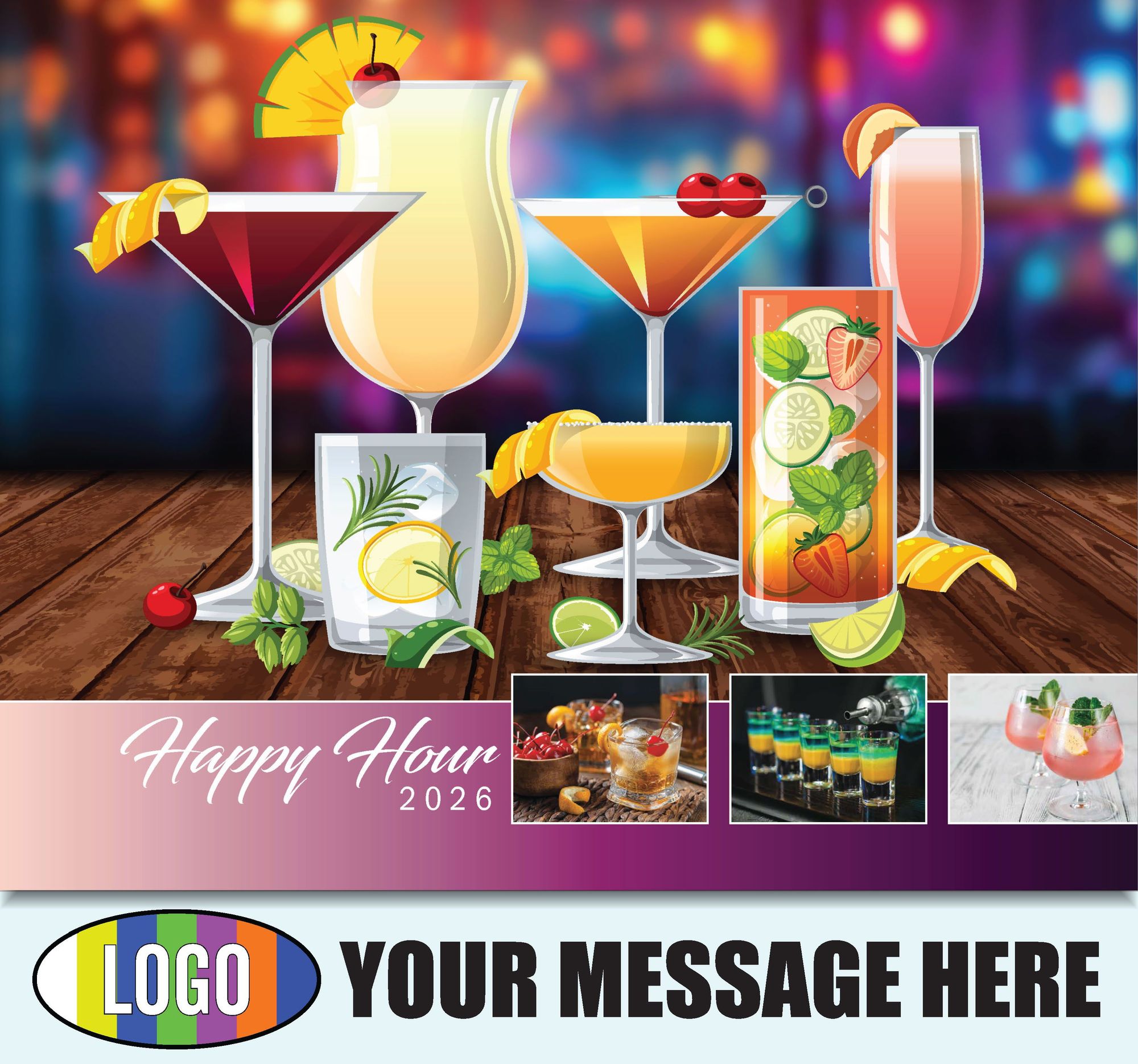 2026 Happy Hour Cocktails Business Promotional Calendar