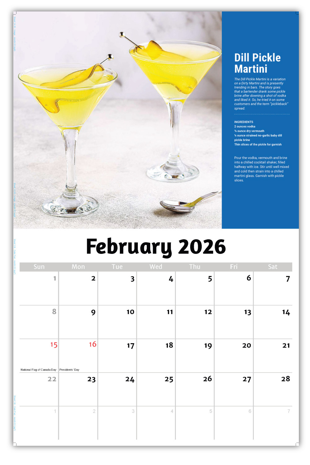 2026 Happy Hour Cocktails wall calendar