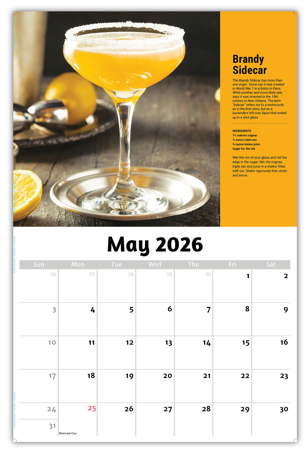2026 Happy Hour Cocktails wall calendar