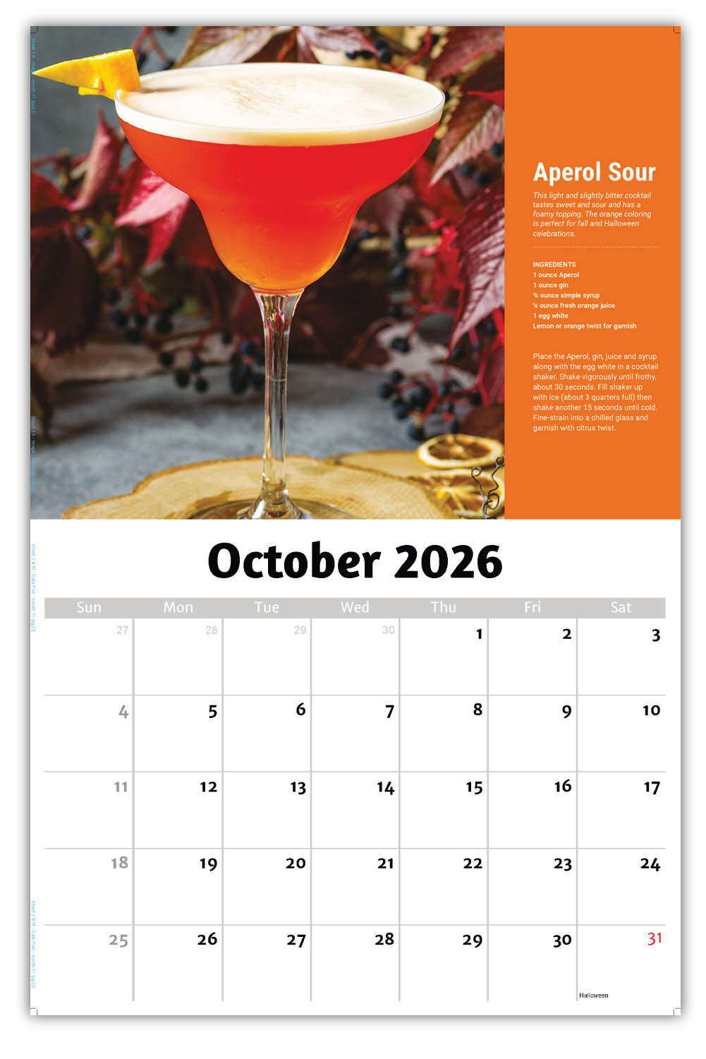 2026 Happy Hour Cocktails wall calendar