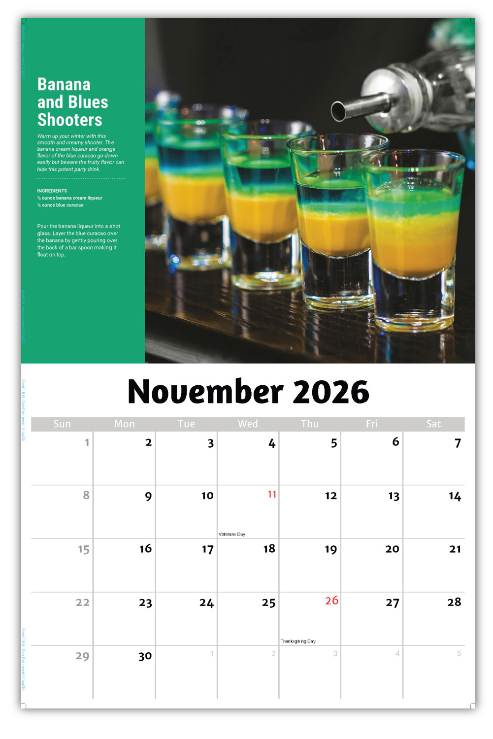 2026 Happy Hour Cocktails wall calendar